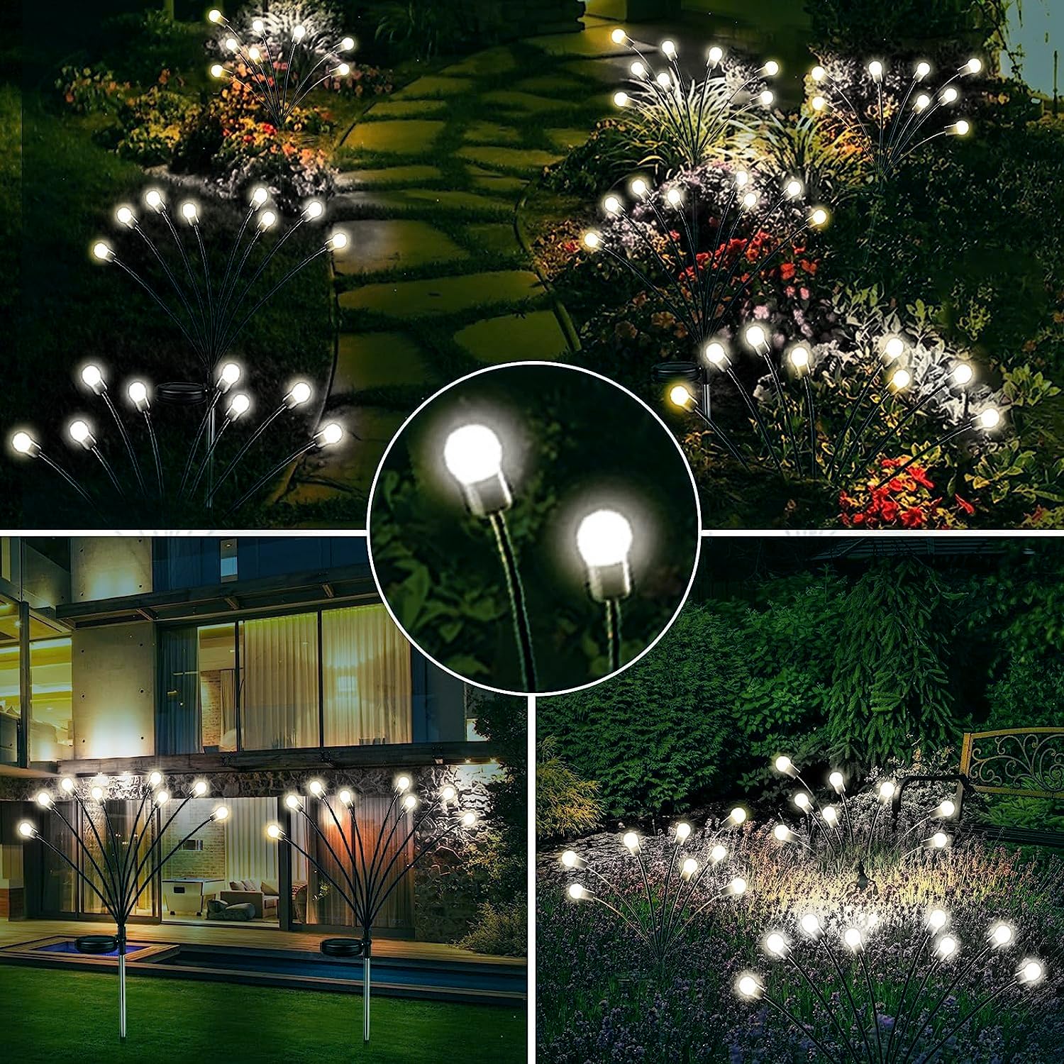 6-Pack Solar Garden Lights, 48 LED Firefly Lights Solar Outdoor (Sway by Wind), Waterproof Swaying Solar Lights for Outside Fairy Garden Decor Yard Patio Pathway Landscape Decorations (Warm White)