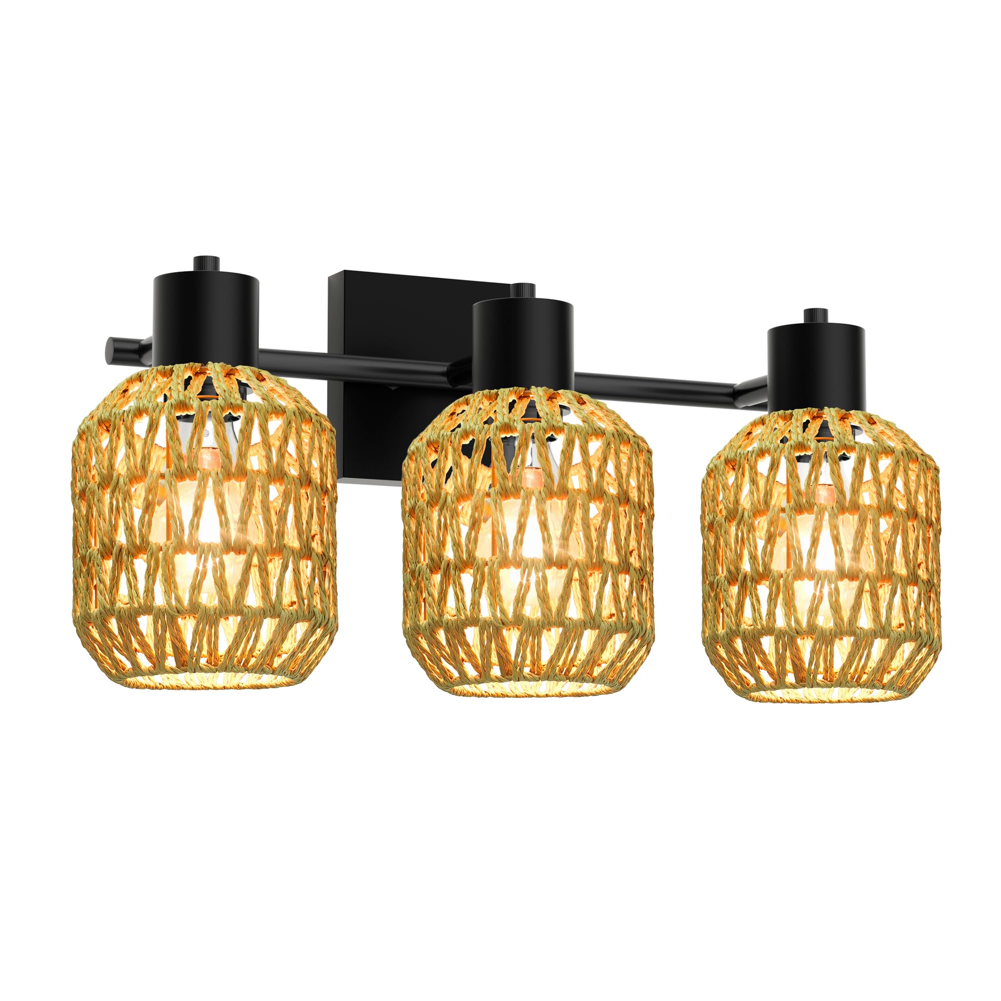 Rattan Wall Sconces Set of Two, Boho Bathroom Vanity Lighting Fixtures over Mirror, Hardwired Farmhouse Wall Lamp with 330°Adjustable Arm for Living Room, Bedroom and Hallway, E26 Base (Not Included)