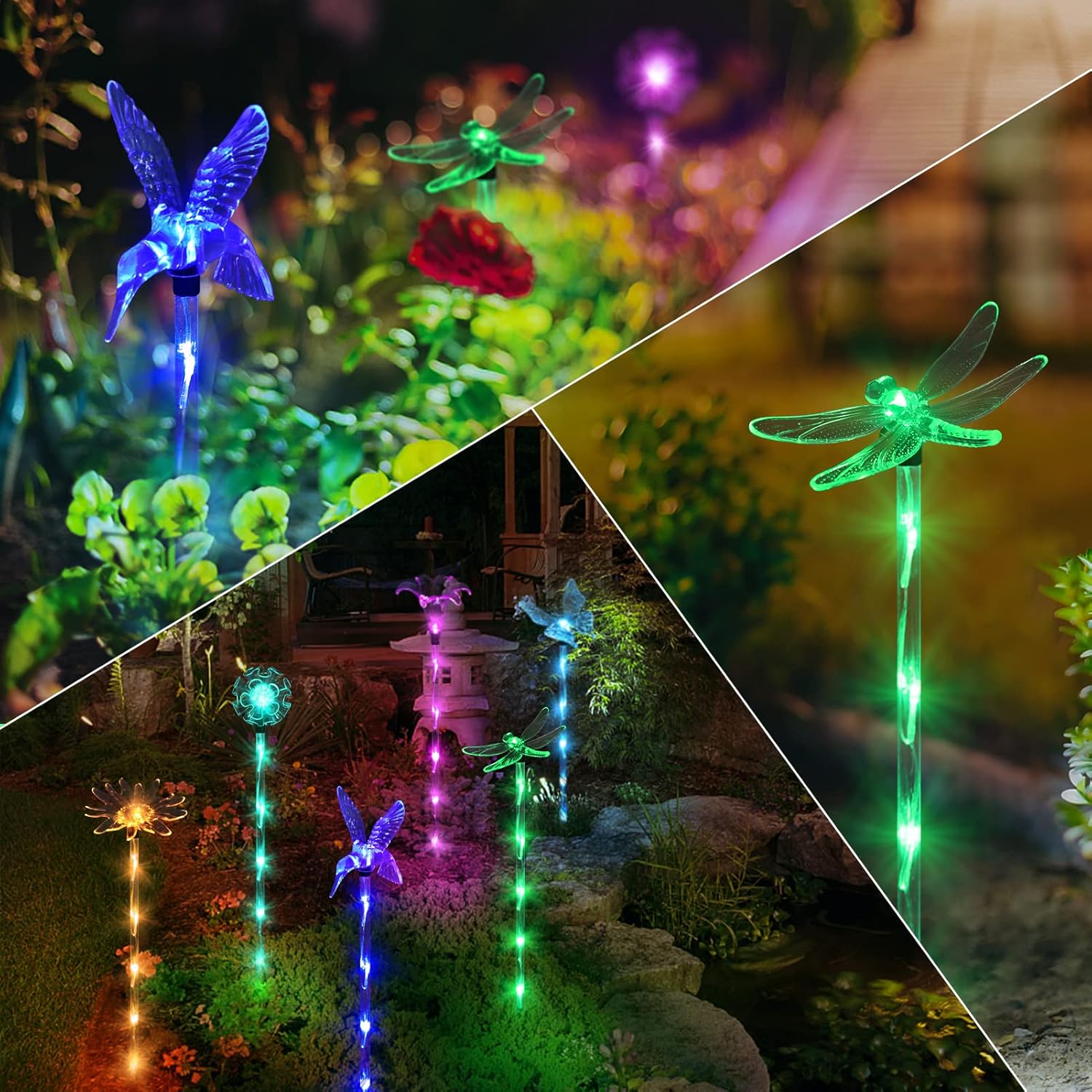 Set of 6 Arcylic Solar Lights for Outside, Garden Decorations Powered Pathway Outdoor Waterproof Ornaments Yard, Patio Plant Pot, Flower Bed, Home Decoration (8 Modes)