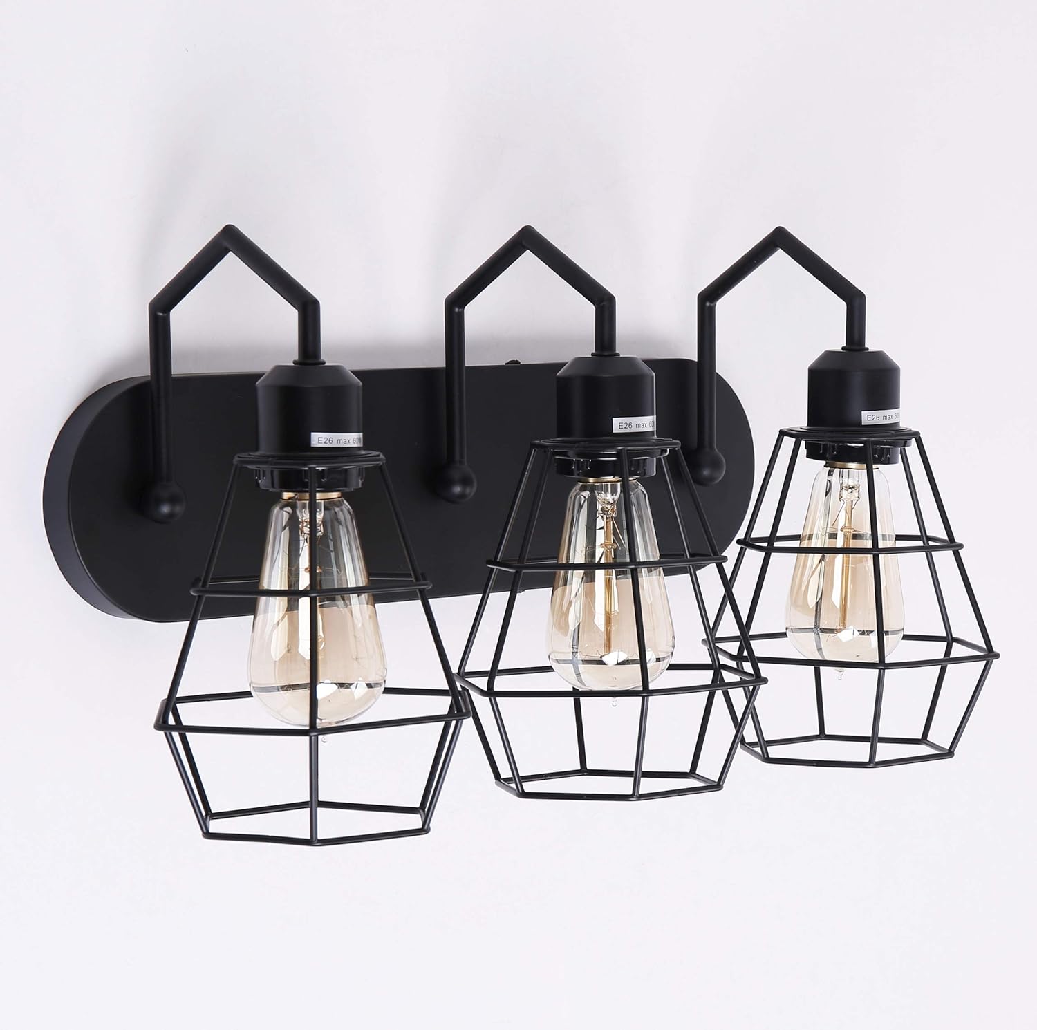 3-Light Bathroom Vanity Light,Rustic Farmhouse Vanity Light Fixture,Black Industrial Metal Cage Wall Sconce for Bathroom Dressing Table Mirror Cabinets Vanity Table