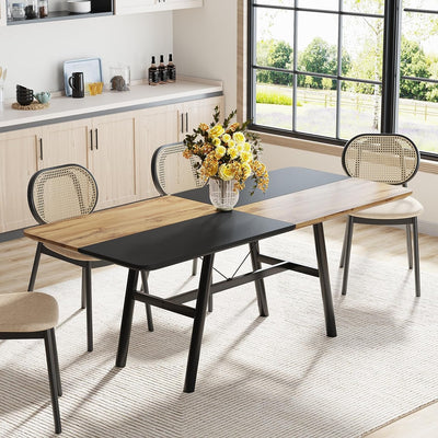 Nuit Industrial Dining Table | Black Brown Wood 70.86" Rectangular Kitchen Table for 6 to 8 People
