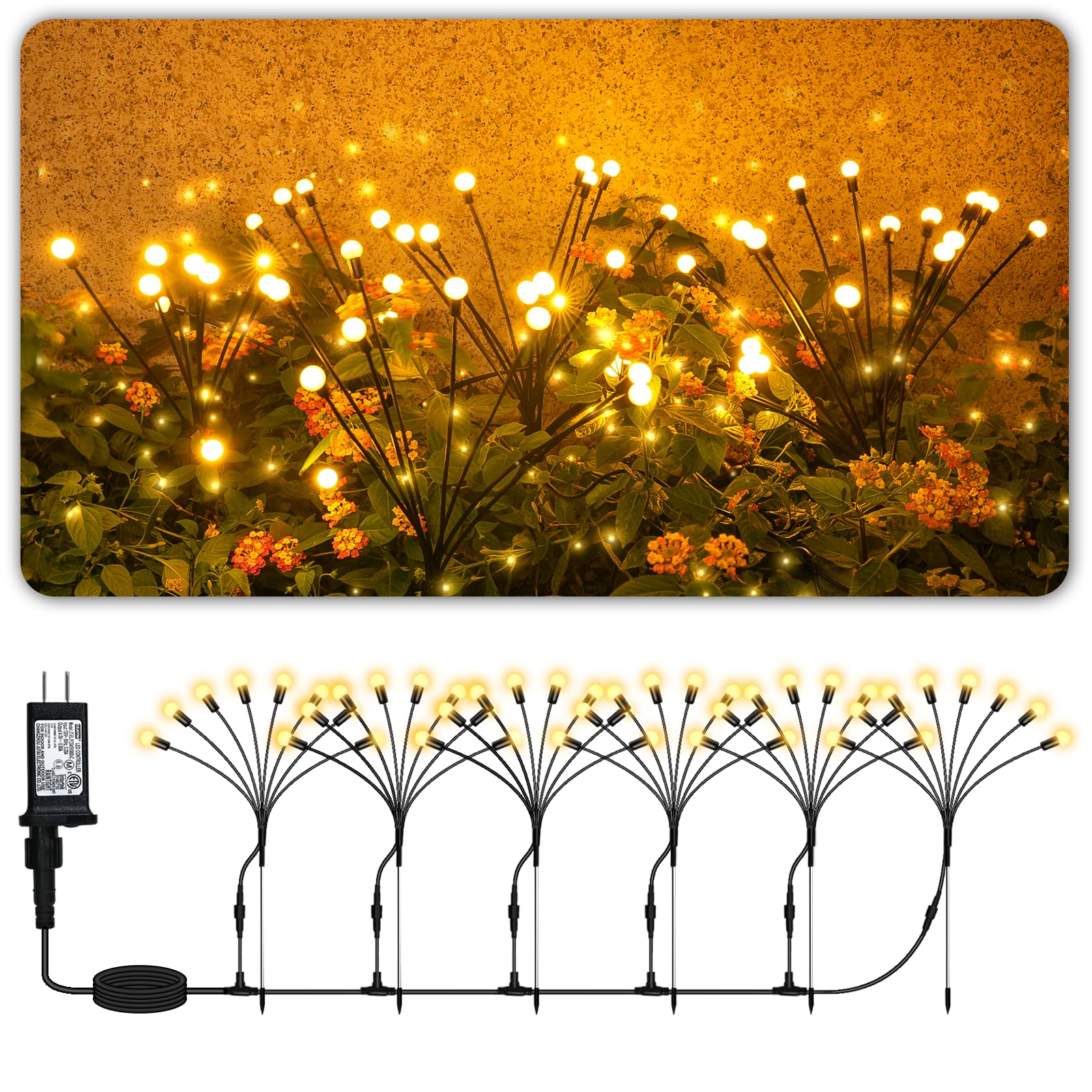 Plug in Firefly Lights 6 Pack, Firefly Lights Outdoor Waterproof, Garden Lights with 8 Modes, Low Voltage Pathway Light, Outdoor Decor for Garden Yard Pathway Patio(with 75.4ft Extra Cable)