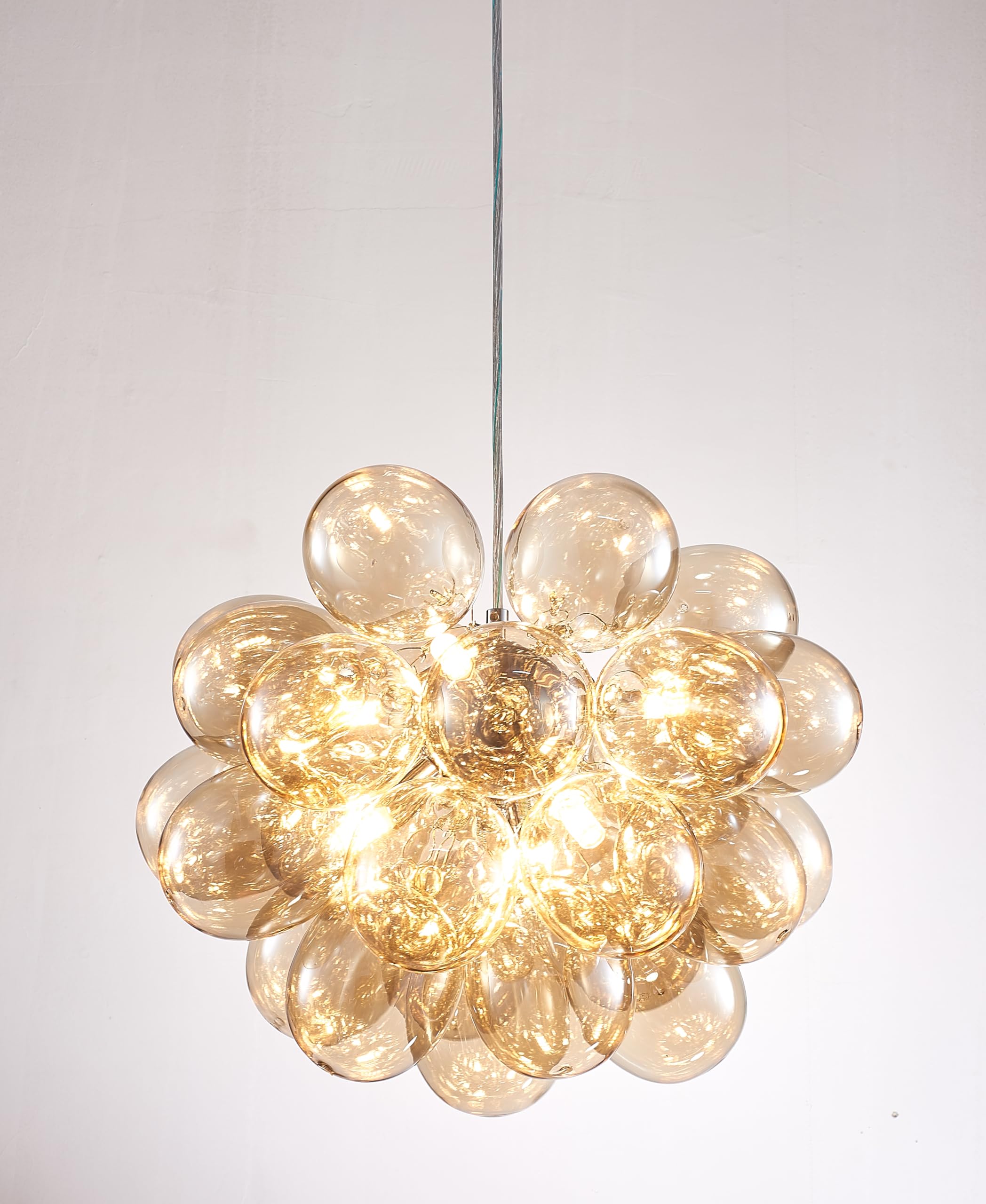 Semi Flush Mount Ceiling Bubble Ball Chandelier Lighting Dia 20 Inch Gold Clear Ribbed Blown Glass Chandeliers Ceiling Medallions Light Fixtures for Bedroom, Living Room, Entry, Bathroom