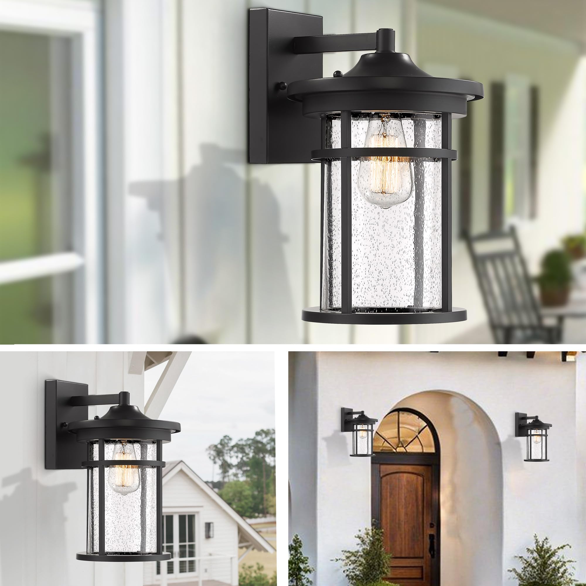 Outdoor Wall Sconces, Exterior Wall Lantern, Outdoor Wall Lighting Fixture, Outdoor Wall Mounted Lights, Outdoor Wall Lights for Patio, Porch, Garden,Balcony (Black, 12" H)