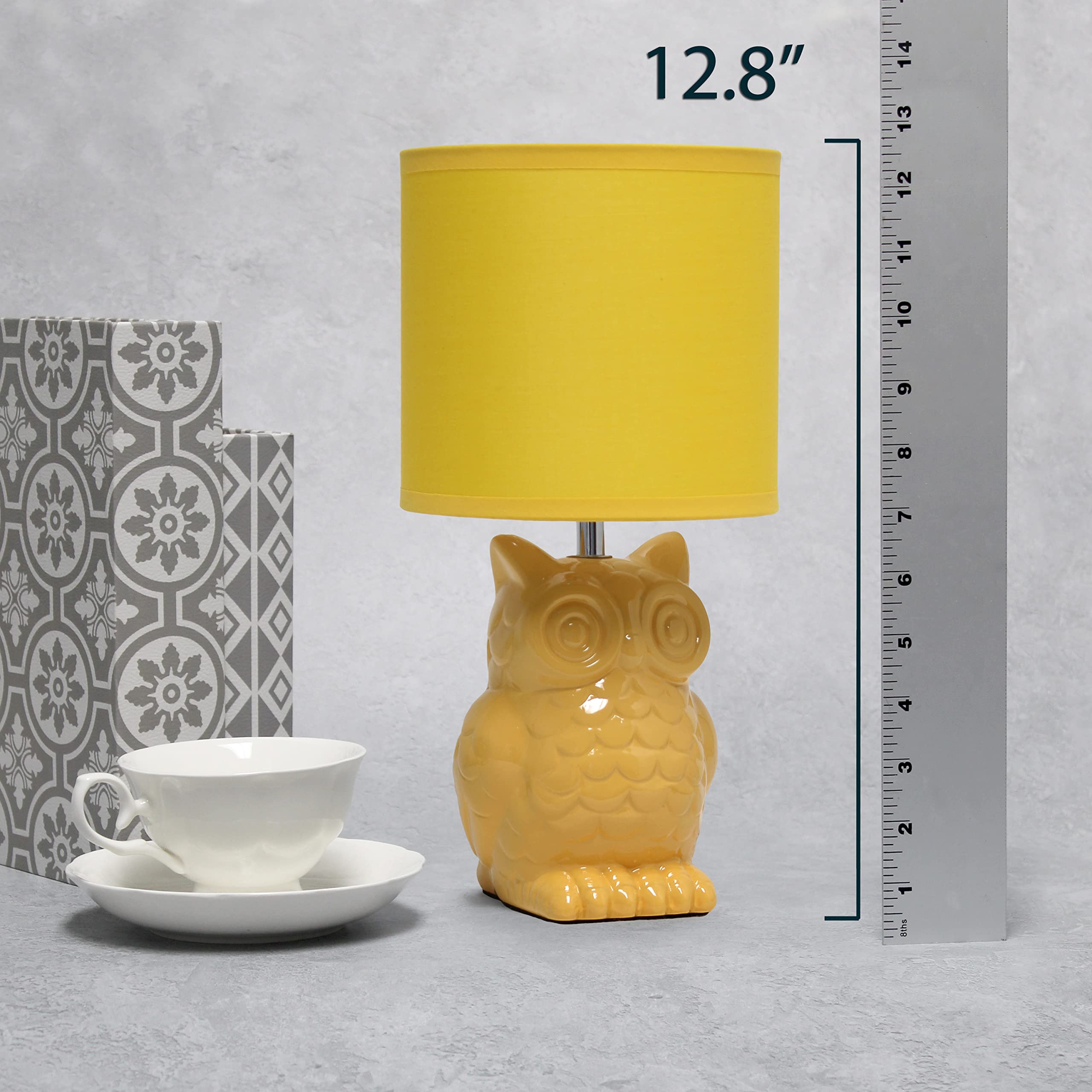 12.8" Tall Contemporary Ceramic Owl Bedside Table Desk Lamp w Matching Fabric Shade for Decor, Bedroom, Nightstand, Living Room, Entryway, Kids' Room, Nursery, Sage Green