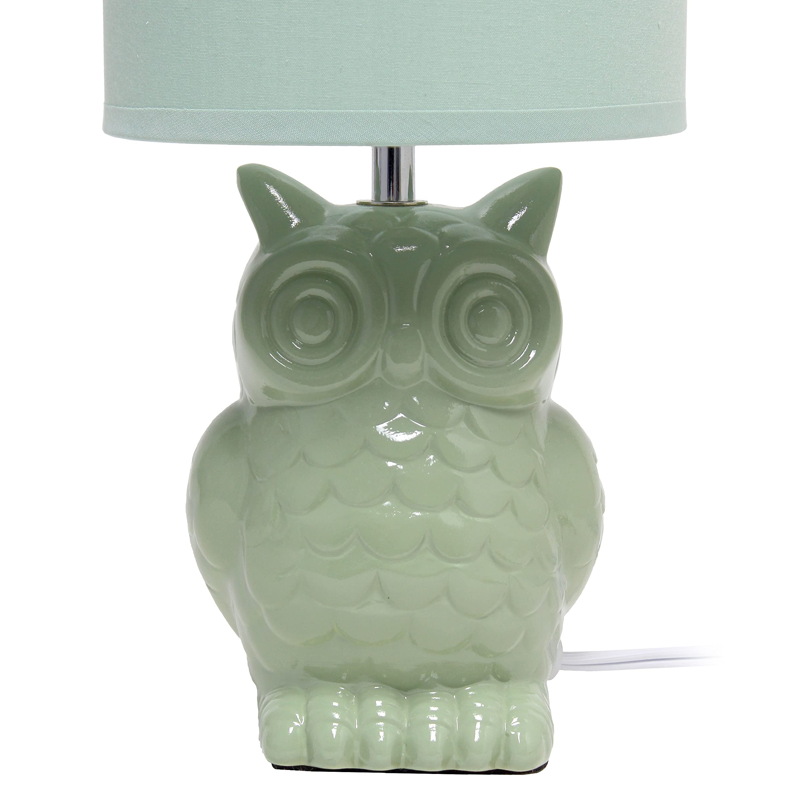 12.8" Tall Contemporary Ceramic Owl Bedside Table Desk Lamp w Matching Fabric Shade for Decor, Bedroom, Nightstand, Living Room, Entryway, Kids' Room, Nursery, Sage Green