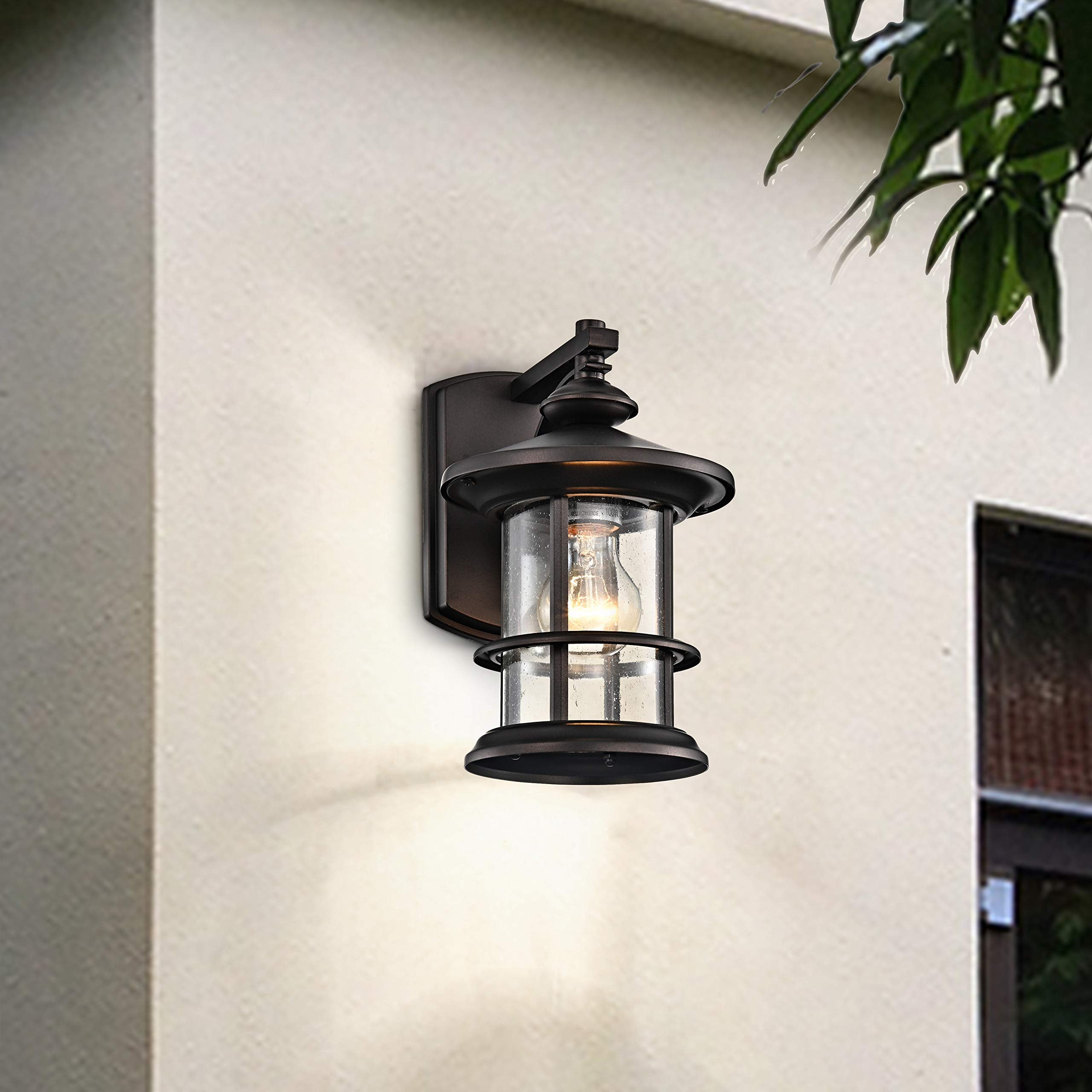 Oil Rubbed Bronze Outdoor Light Sconces Wall Mount, Clear Seedy Glass Large Exterior Porch Wall Lantern, 12.5" Outside Lights for House, Front Porch, Patio, Backyard