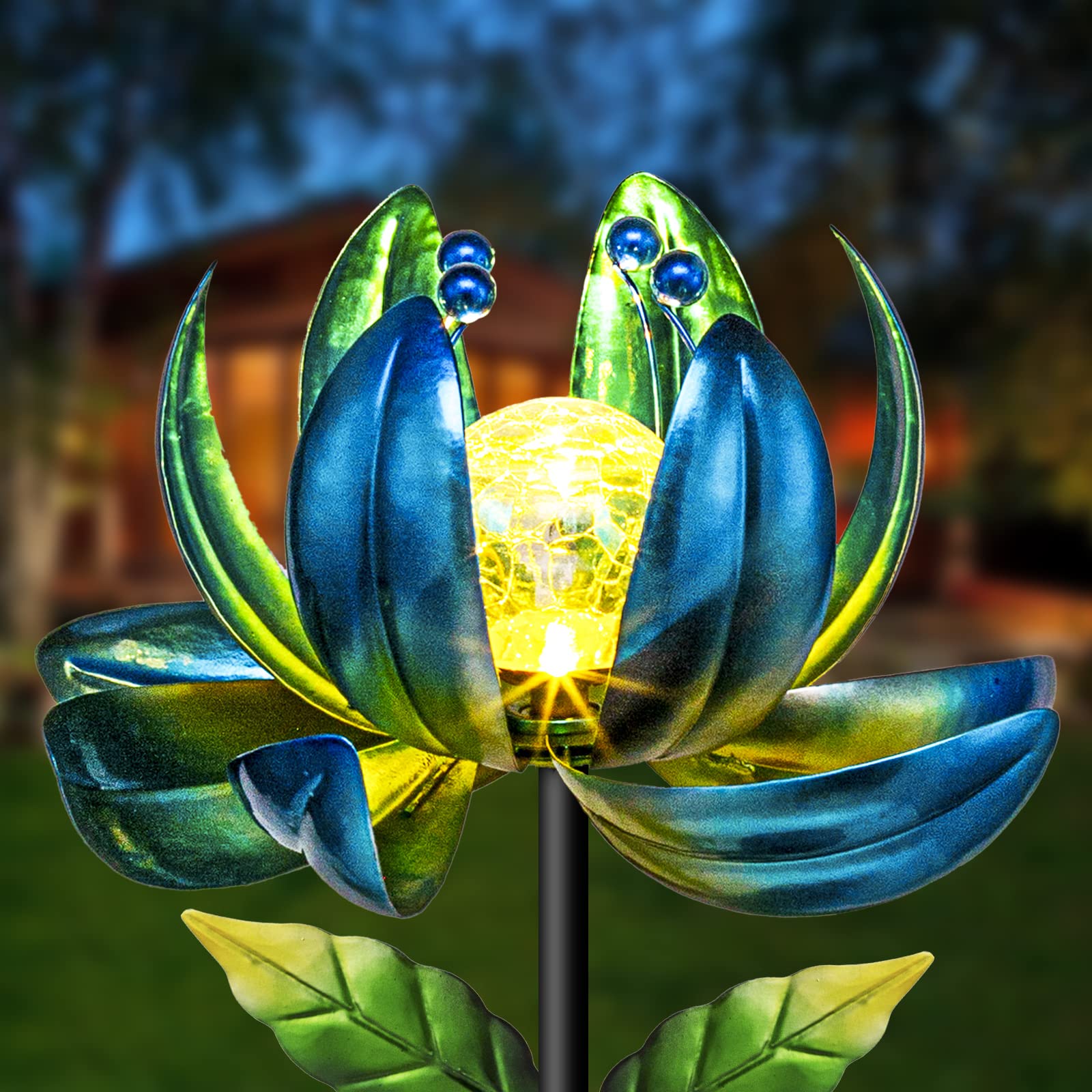 Solar Light Outdoor Waterproof Garden Light Metal Glass Decorative LED Lotus Flower Table Lamp