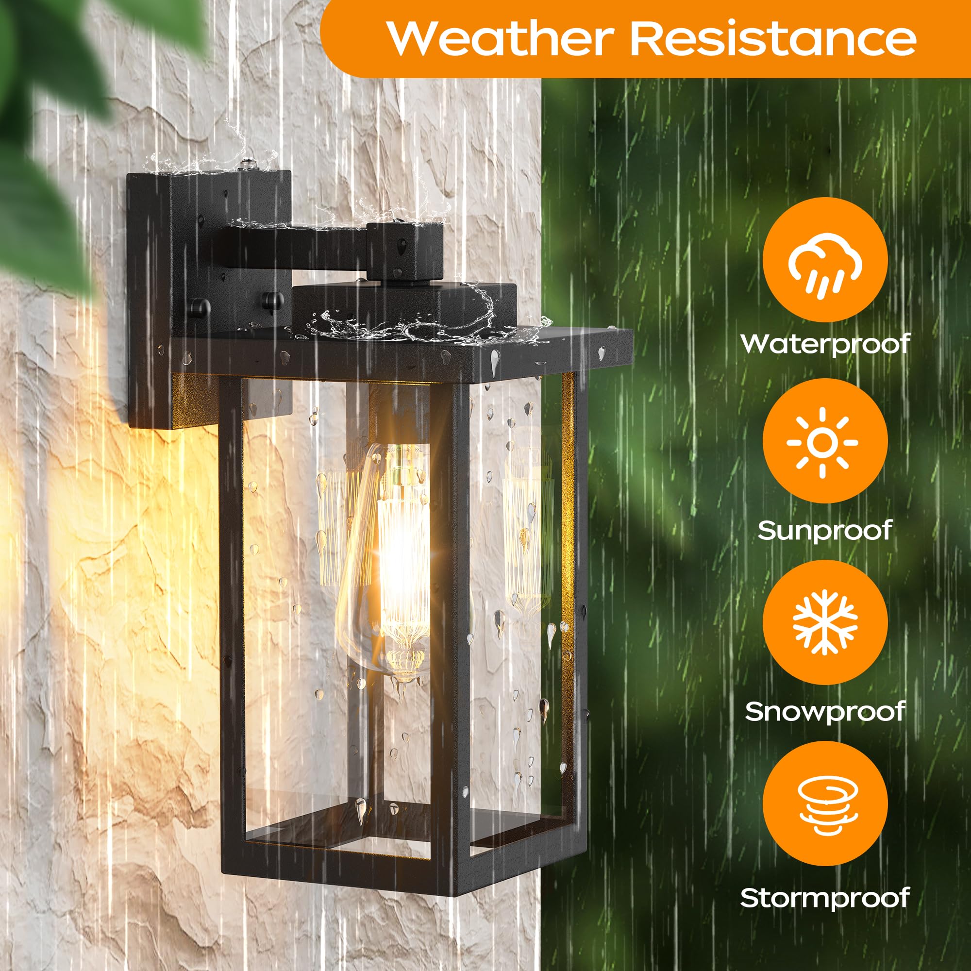 Outdoor Sconce Lights, Porch Light Fixtures Wall Mount, Waterproof Exterior Wall Lights for House, Wall Lamp, Black Wall Lantern with Clear Glass, Outside Lights for Garage, Doorway, 2 Pack