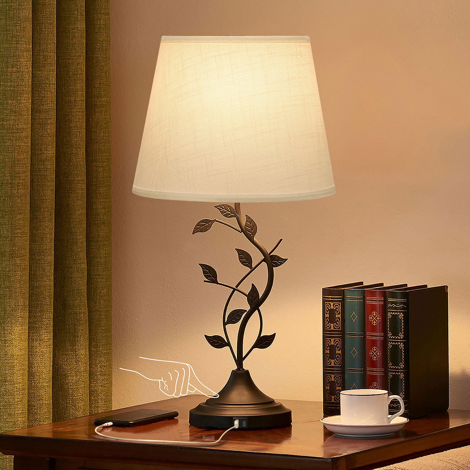 USB Charging Bedside Nightstand Lamp for Living Room and Bedroom - Traditional Tall Retro Desk Lamp with USB-A and USB-C Ports