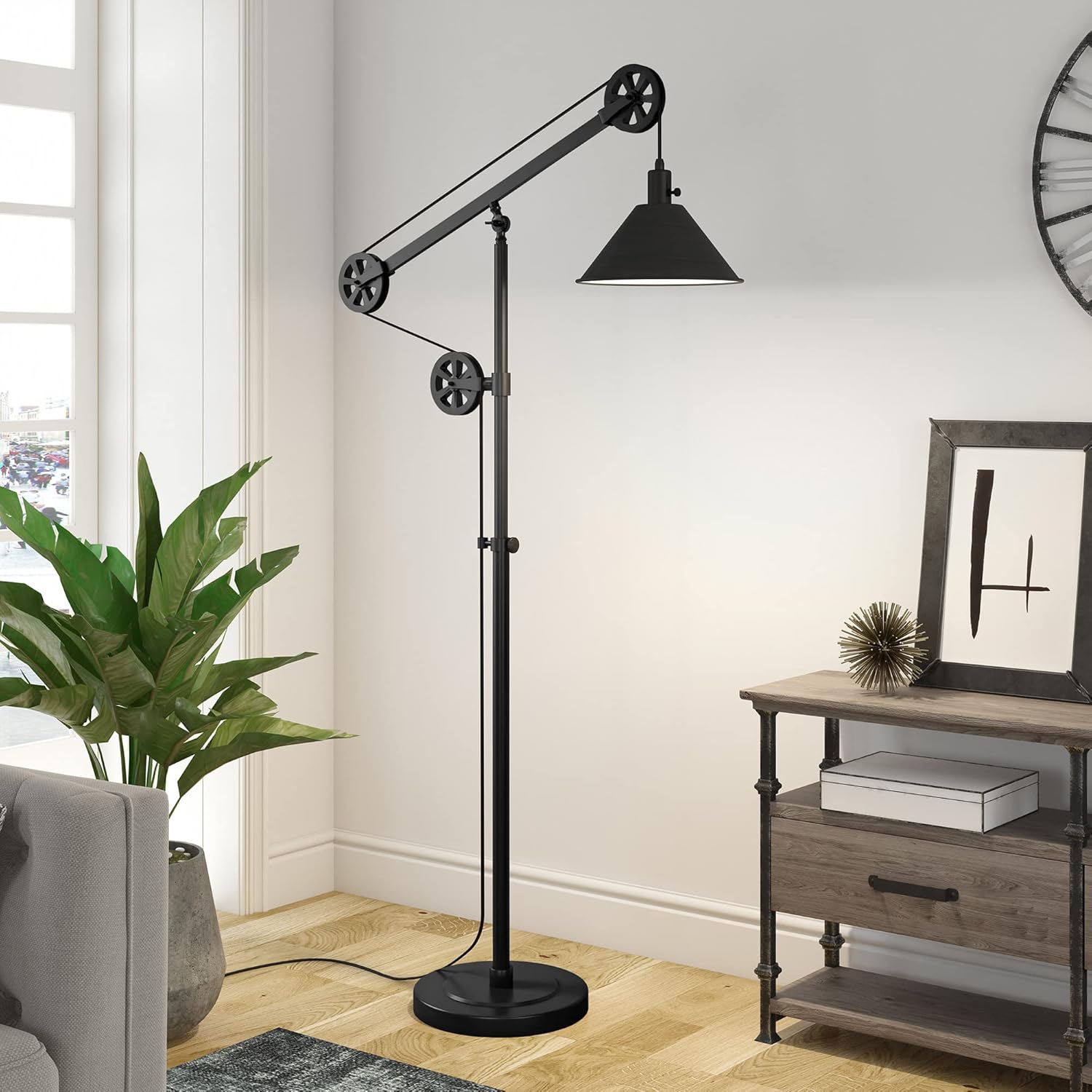 Floor Lamp with Metal Shade in Blackened Bronze/Blackened Bronze, Floor Lamp for Home Office, Bedroom, Living Room