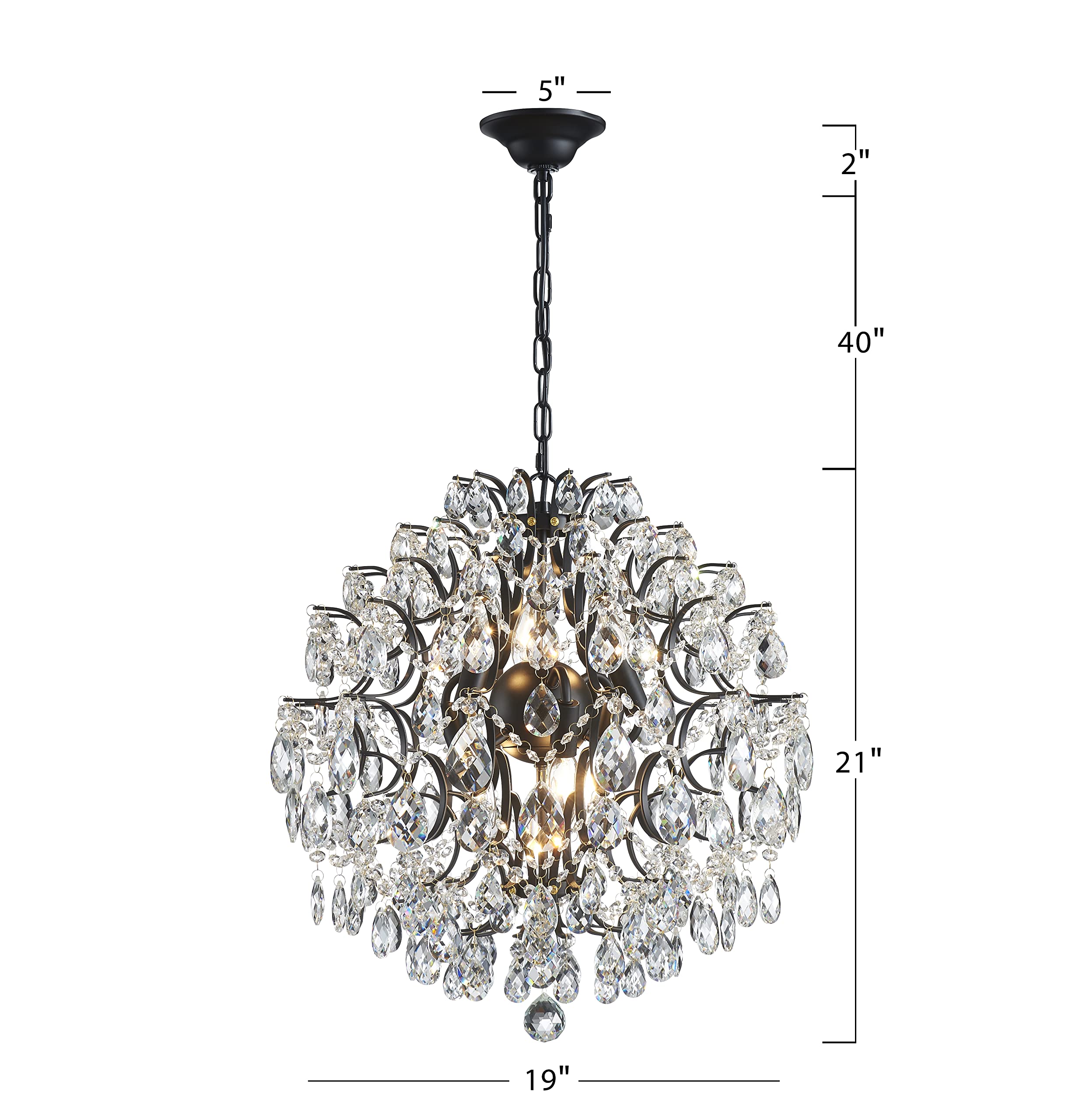 Bestier Modern Pendant Chandelier Crystal Raindrop Lighting Ceiling Light Fixture Lamp for Dining Room Bathroom Bedroom Livingroom entryway 3 E12 Bulbs Required D16 in x H18 in