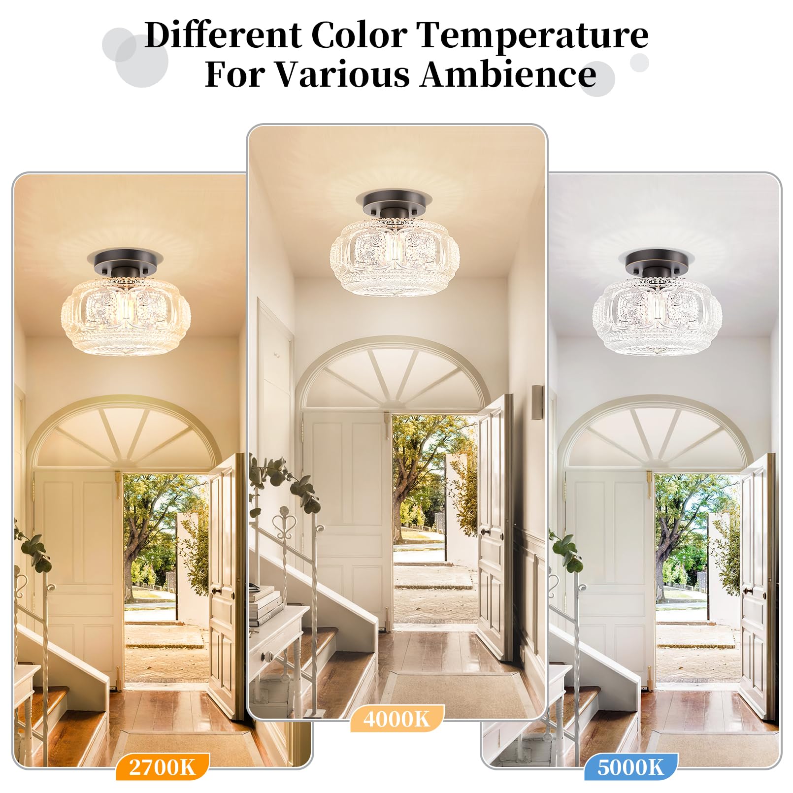 Semi Flush Mount Ceiling Light, Globe Glass Ceiling Light Fixture, Gold Modern Lighting for Hallway Porch Corridor Kitchen Bedroom, Bulb Not Included