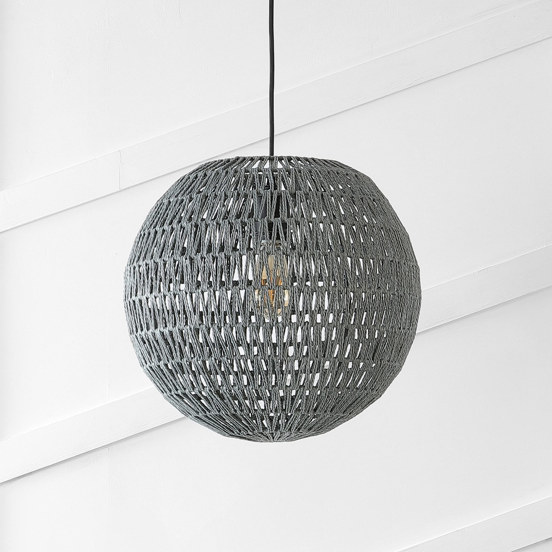 15.7" Woven Rattan Orb LED Pendant Minimalist Modern Contemporary Transitional Bohemian Modern Dimmable Adjustable Dining Room Living Room Kitchen Foyer Bedroom Hallway, White