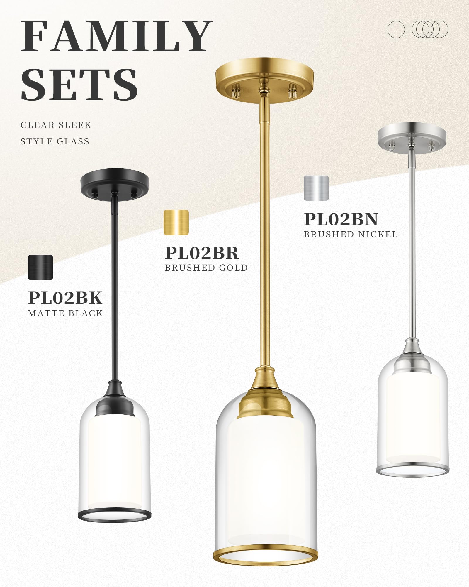 2 Pack Pendant Lights, Vintage Dual Glass Hanging Lamp, Brushed Gold Pendant Lights Kitchen Island with Clear and Milk Glass, Pendant Lighting for Dining Room PL02BR-2PK