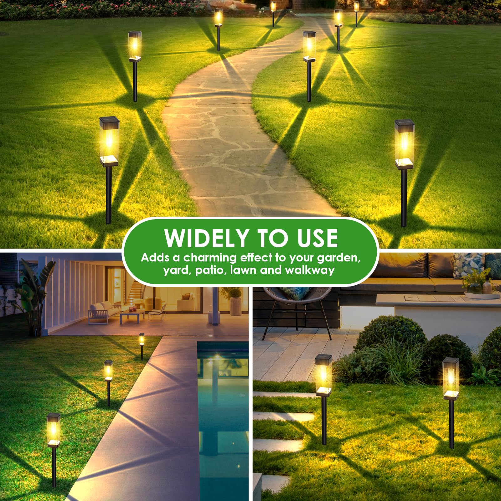 8 Pack Solar Pathway Lights Outdoor, Waterproof Solar Lights Outdoor, LED Outdoor Solar Garden Lights with LED Filament Bulb, Perfect for Yard Lawn Walkway Driveway Backyard Landscape