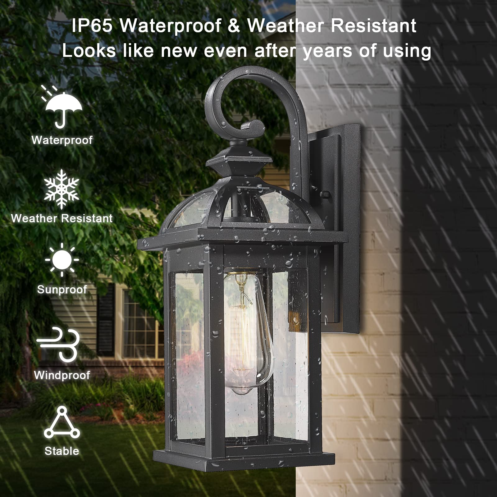 Outdoor Lights Fixtures Wall Mount, Outdoor Wall Sconce Lights with Seeded Glass Waterproof Outside Exterior Lights Fixture for House, Front Porch, Patio (1 Pack, White)