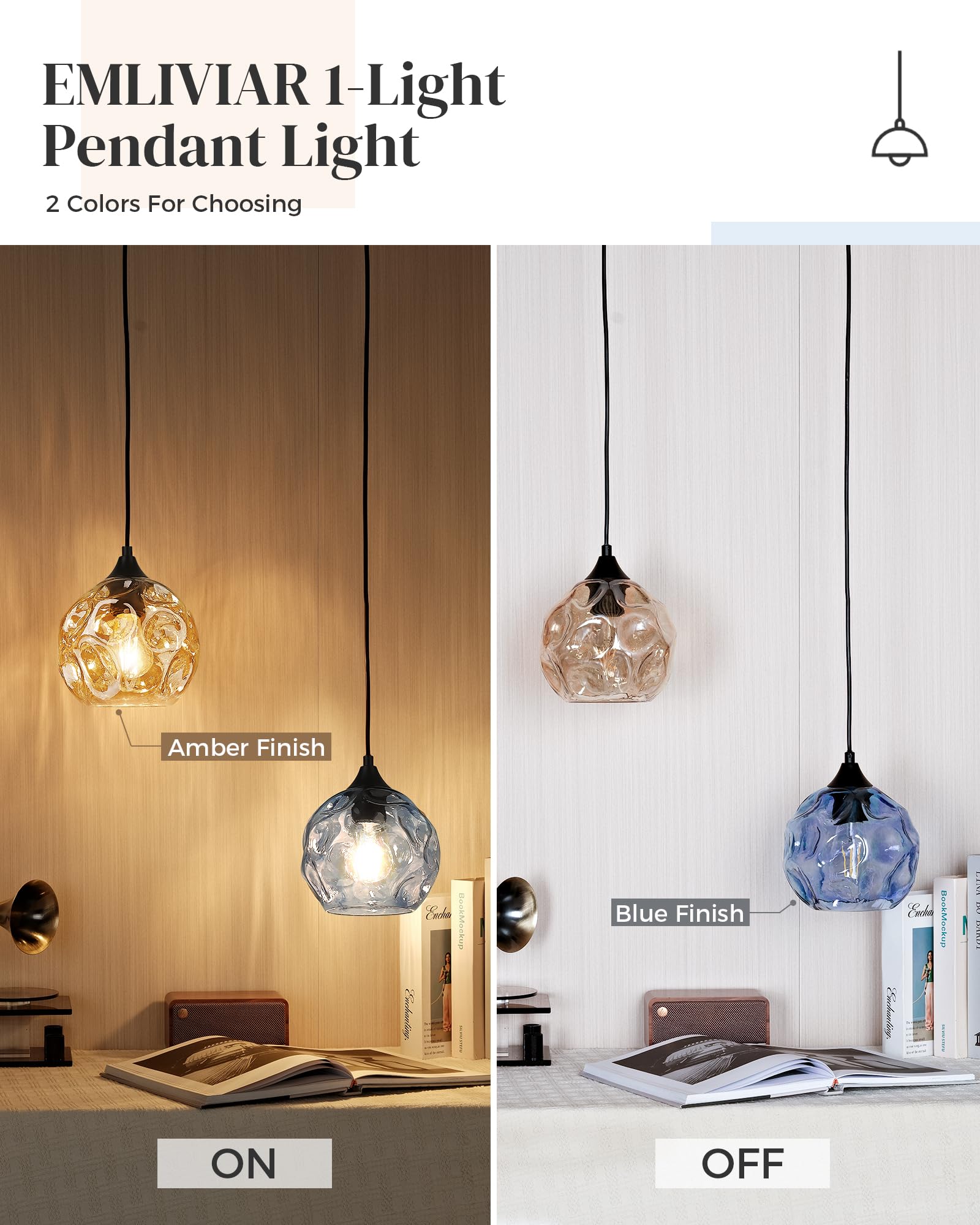 3-Light Cluster Pendant Lamp with Hammered Glass, Linear Barn Hanging Pendant Lighting for Dining Room in Amber Finish, DYE287G2-3 BK