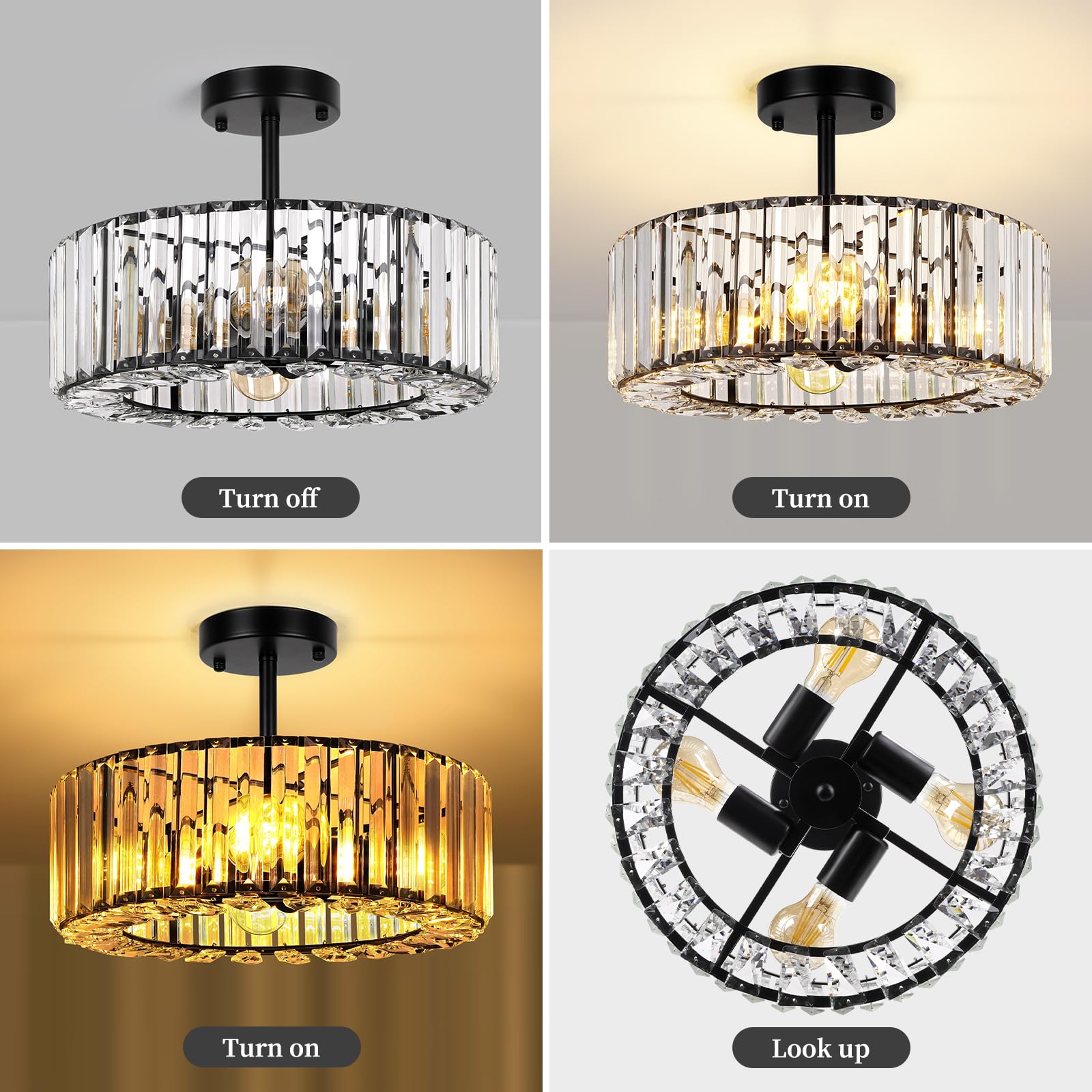 Semi Flush Mount Ceiling Light - Crystal Chandelier Modern Ceiling Light Fixture Hallway Light Fixtures Ceiling Gold Flush Mount Ceiling Light for Porch Kitchen Bedroom Living Room Entryway