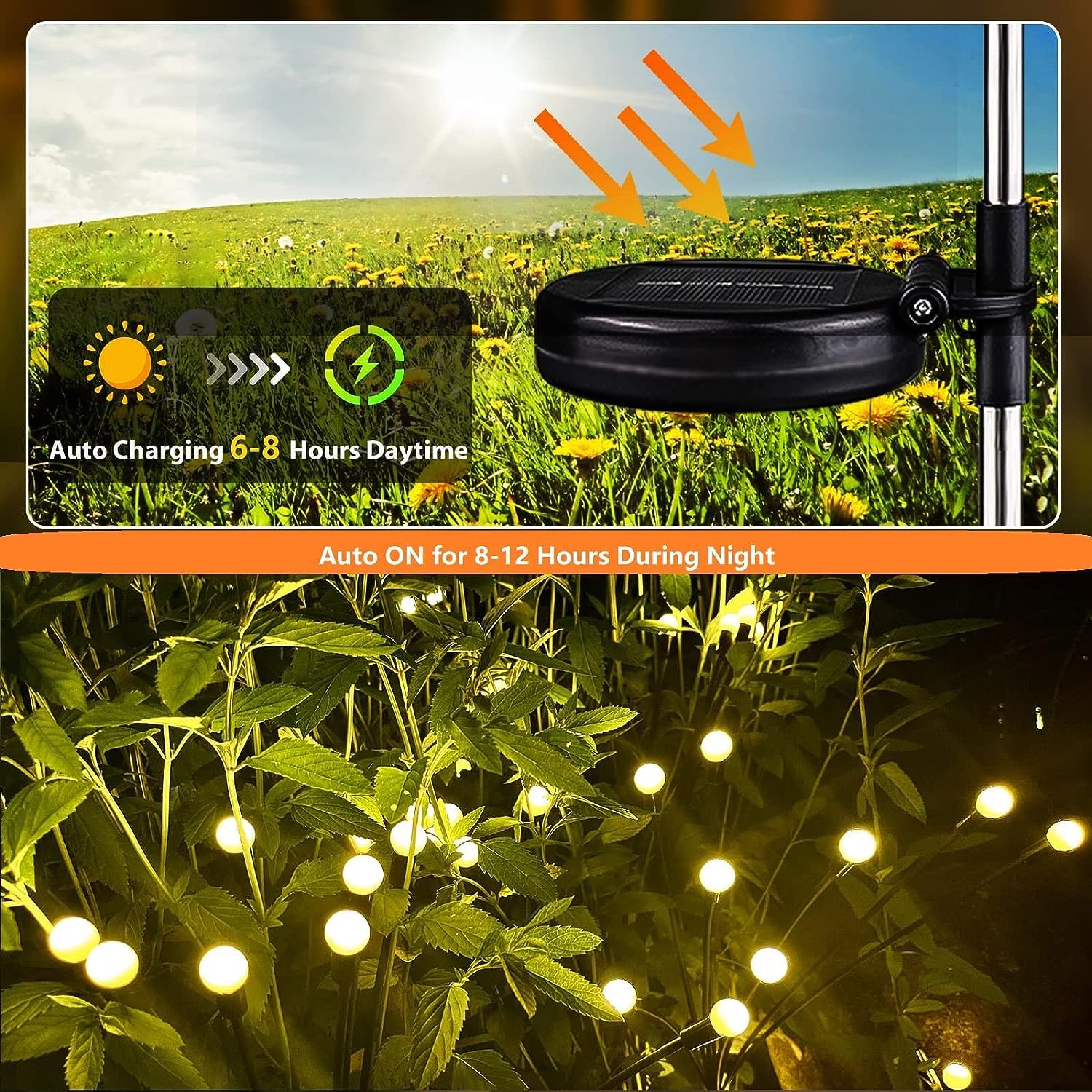 4-Pack Solar Garden Lights Outdoor, Upgraded 32 LED Firefly Solar Lights for Outside, Sway by Wind, Waterproof Solar Powered Outdoor Lights for Yard Garden Decor Party Xmas Decorations (Warm White)