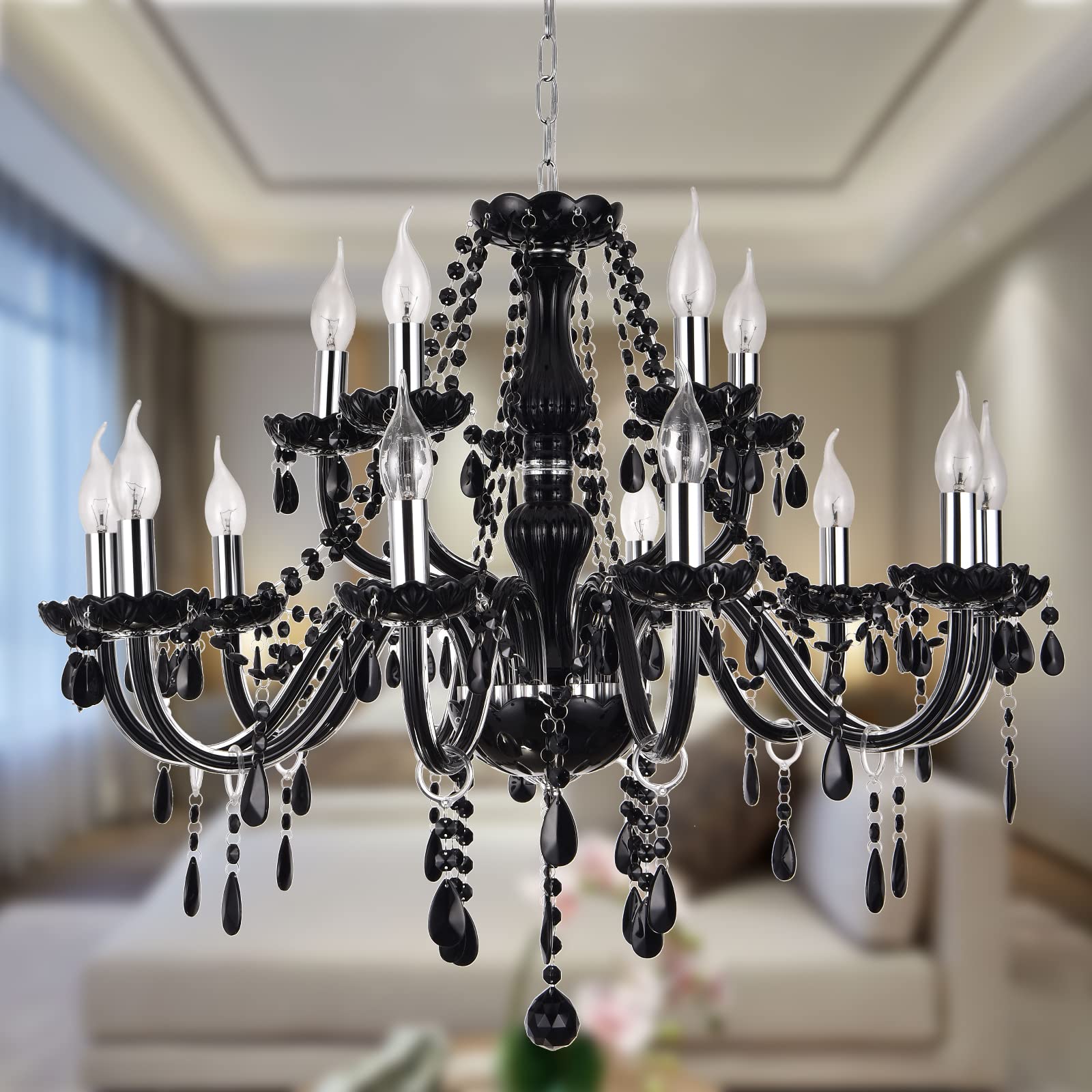 White Crystal Chandelier, 15-Light Crystal for Chandelier Elegant Raindrop Light Fixture Style Luxurious Candle Chandelier for Dining Room.