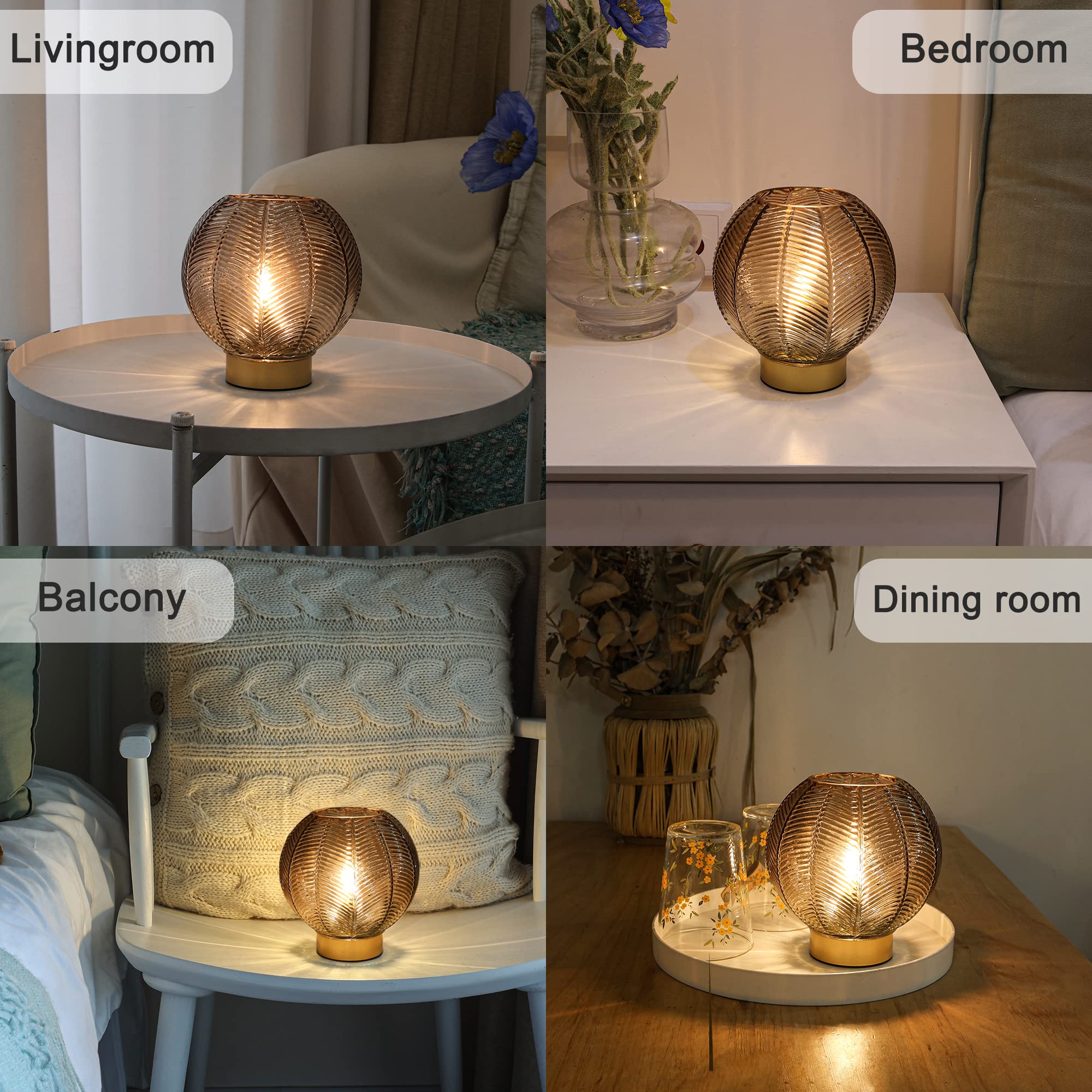 Battery Powered Lamp with Timer, Cordless Battery Operated Table Lamp with LED Bulb, Decorative Small Lamp Glass for Nightstand Bedside Bedroom Living Room-Green