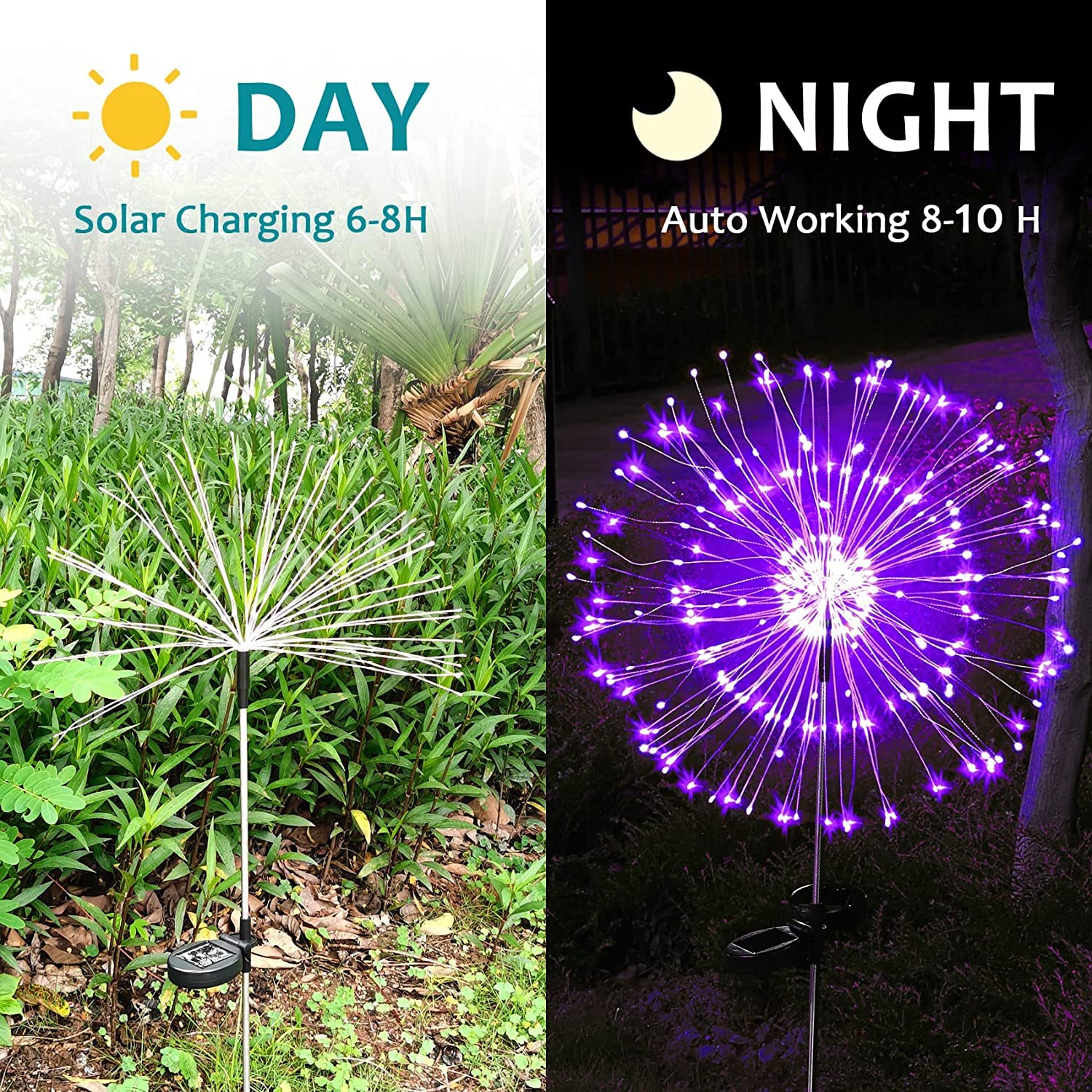 Outdoor Solar Lights Firework, 2 Pack 120 LEDs Waterproof Solar Lights for Outside Garden Yard Pathway Fence - Warm White