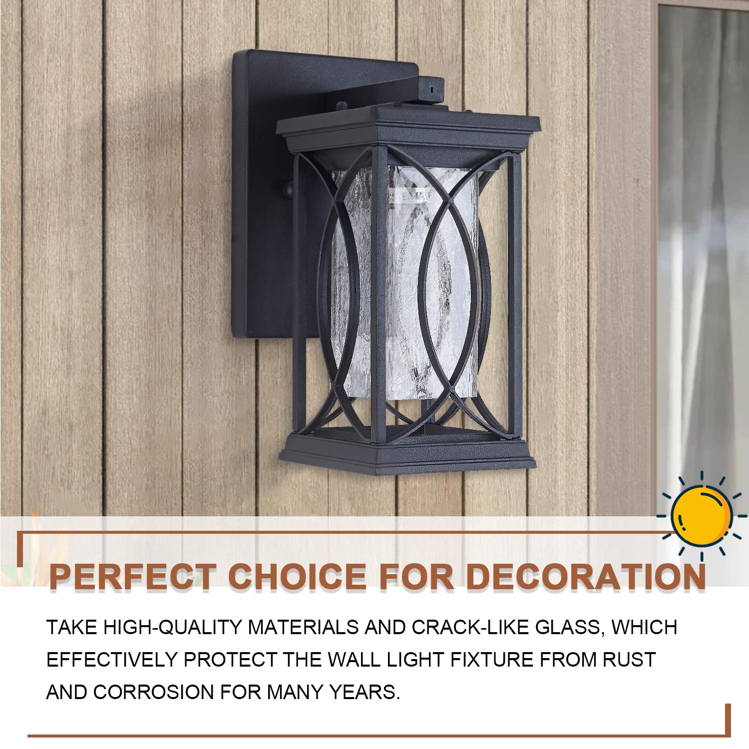 Outdoor Pendant Light Fixtures Dusk to Dawn Exterior Ceiling Hanging Lantern for Porch, Modern Black Outside Chandelier Light with Crack Glass for Front Door Porch Gazebo Foyer Entryway