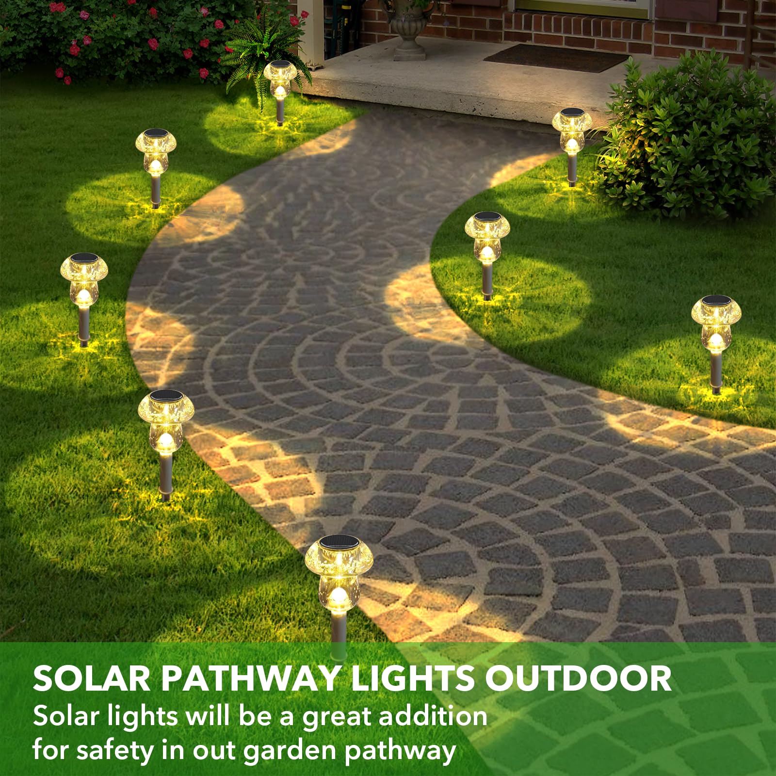 Solar Lights Outdoor, 8 Pack Solar Pathway Lights Outdoor, Solar Powered LED Mushroom Solar Garden Lights, Outdoor Solar Lights for Yard, Landscape, Path, Patio, Outside,Driveway,Backyard (Warm White)