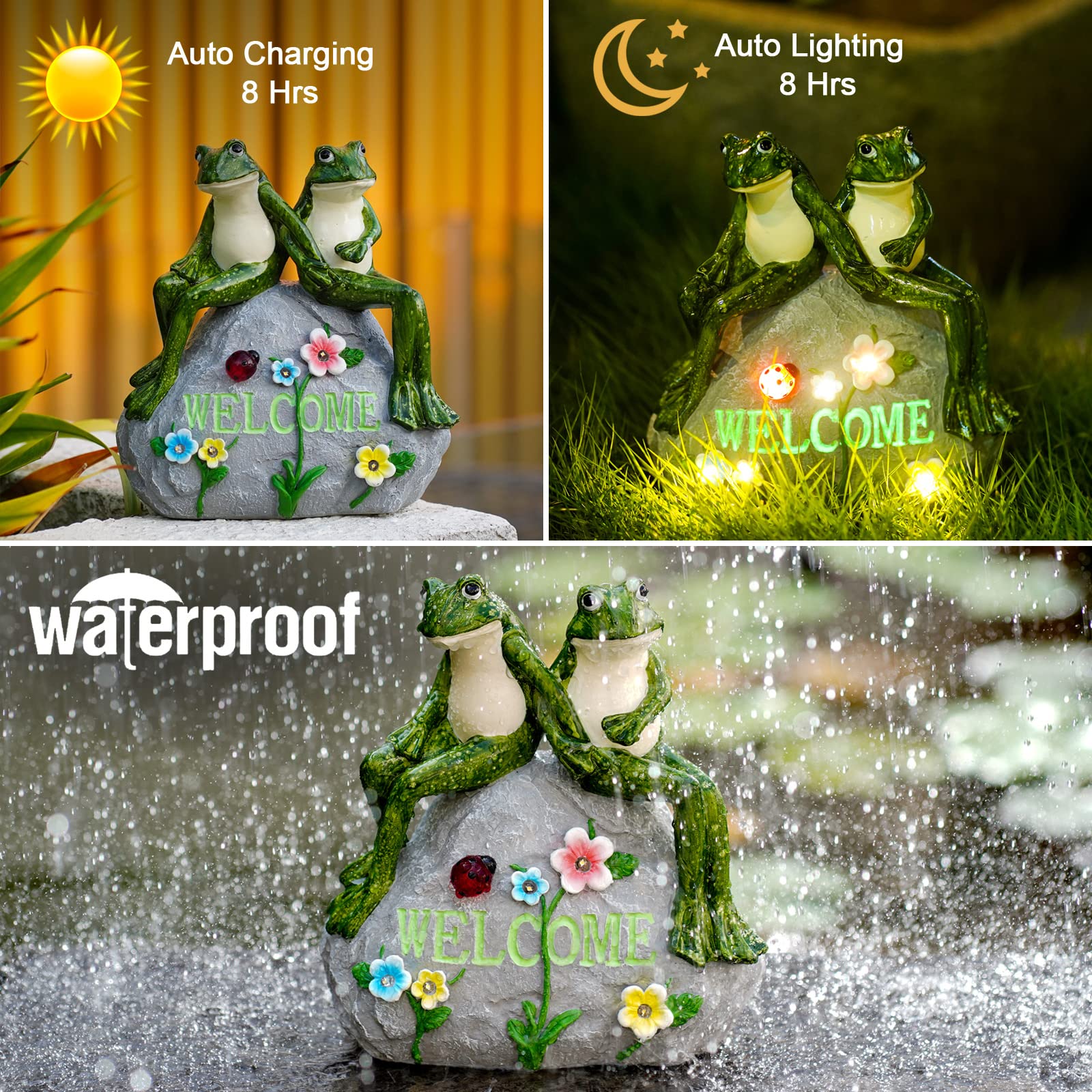 Solar Garden Outdoor Statues Turtle with Succulent and 7 LED Lights - Lawn Decor Tortoise Statue for Patio, Balcony, Yard Ornament - Unique Housewarming Gifts