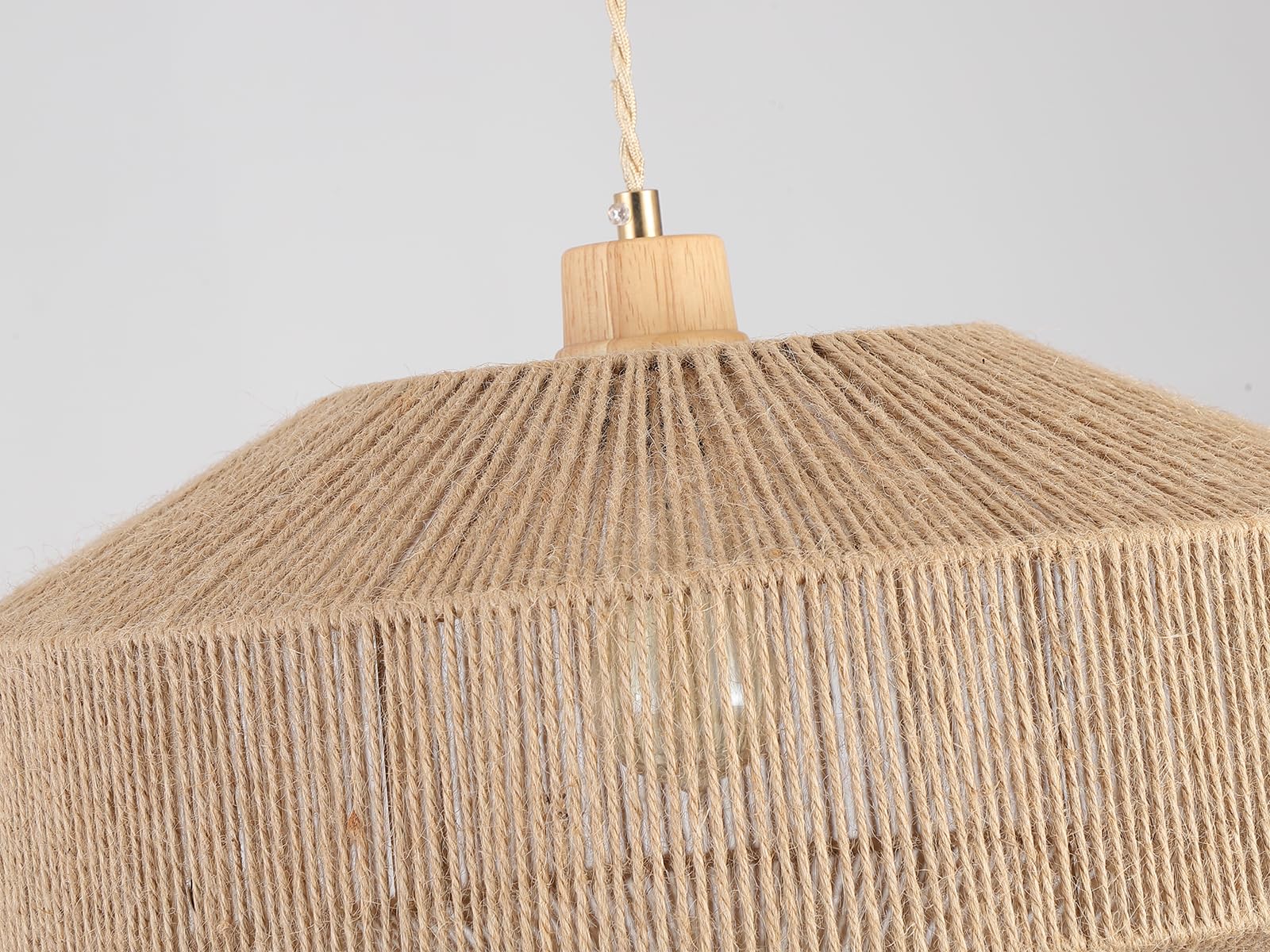 Coastal Large Woven Pendant Light Fixture 17.8 inch One-Light Adjustable Natural Hemp Rope Cage Pendant Lighting for Kitchen Island Dining Room Living Room Farmhouse