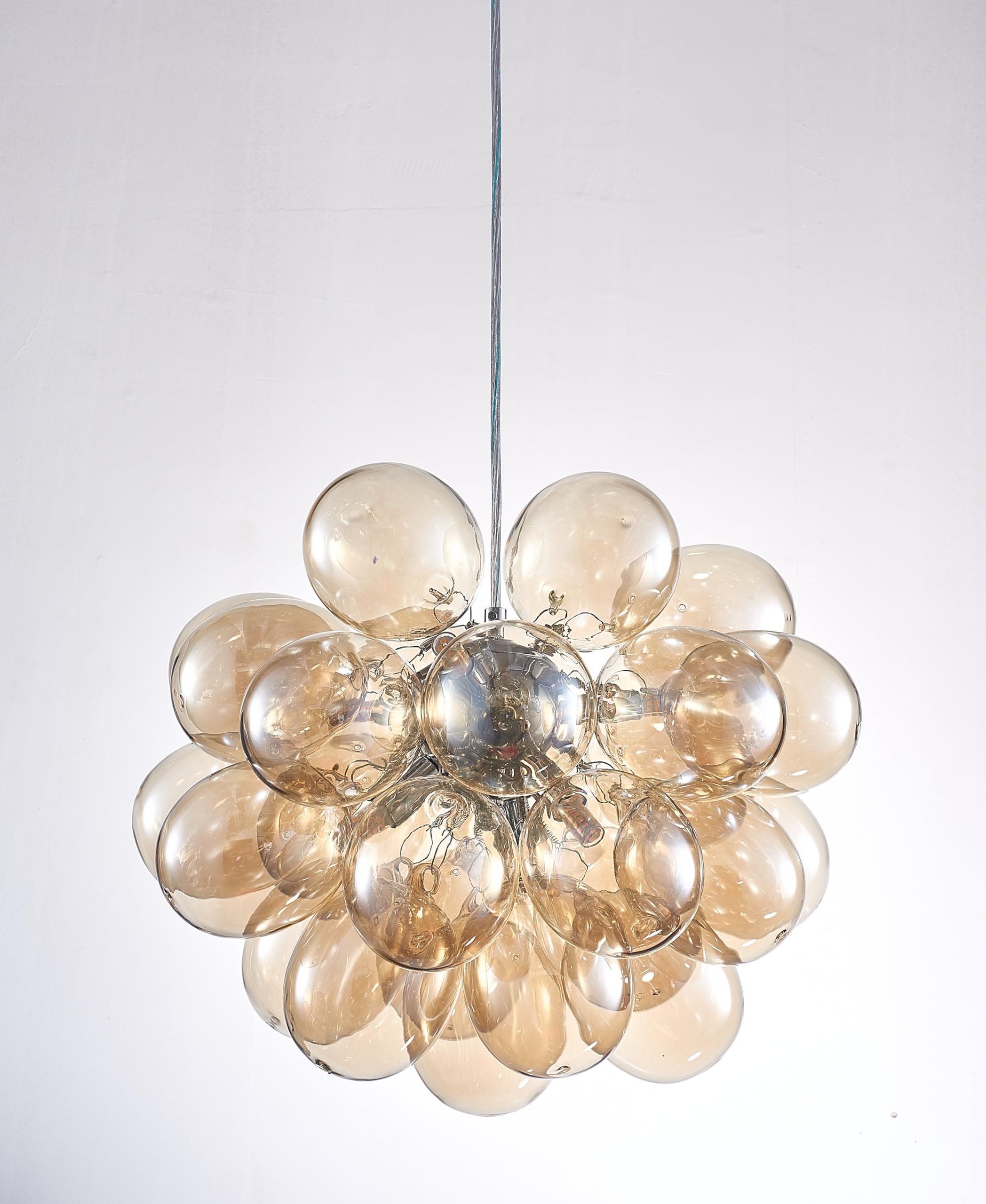 Semi Flush Mount Ceiling Bubble Ball Chandelier Lighting Dia 20 Inch Gold Clear Ribbed Blown Glass Chandeliers Ceiling Medallions Light Fixtures for Bedroom, Living Room, Entry, Bathroom