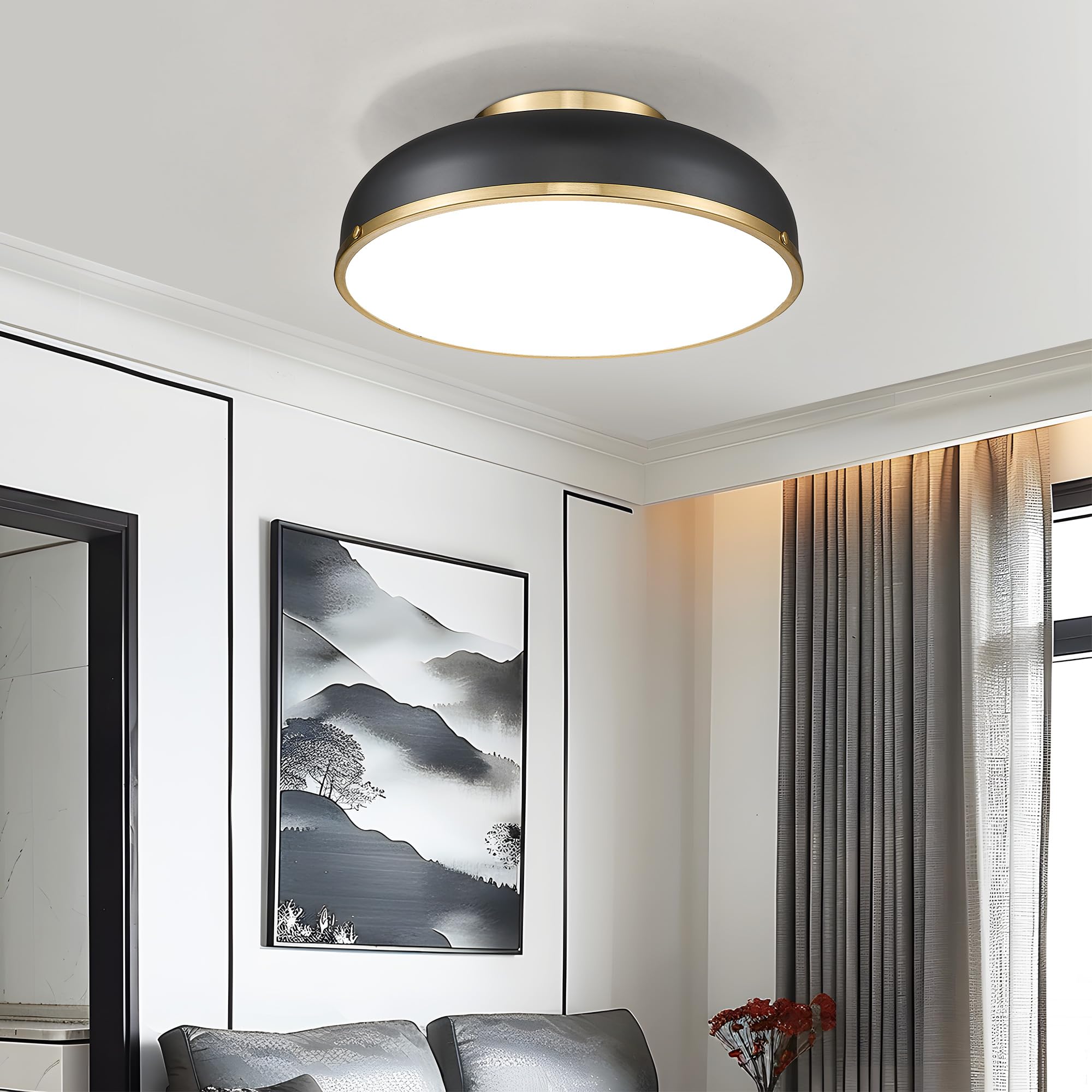 Ceiling Light, 12-inch LED Flush Mount Ceiling Light, Black and Gold Finish, 24W/1100lm Light Fixtures ceiling mount for Living Room, Bedroom, 3000K/3700K/4500K/5100K/6000K Adjustbale, KDCL15-BK