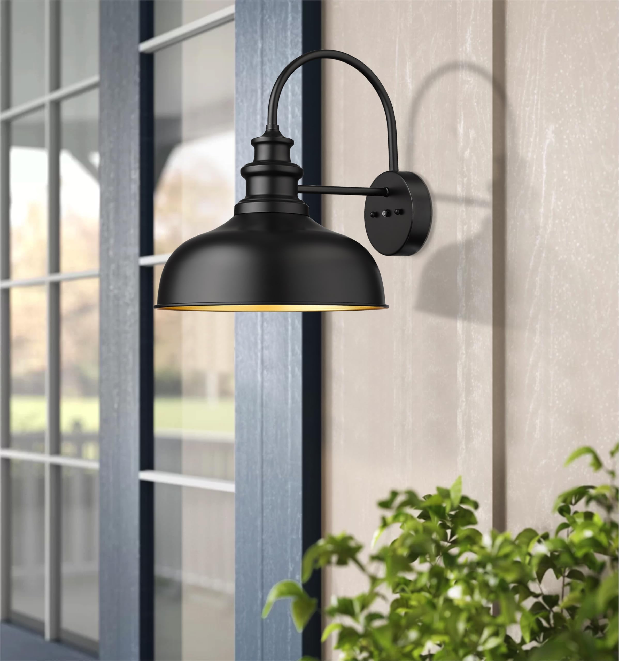 Barn Lights 14” Dome Farmhouse Outdoor Wall Sconce Outdoor Wall Lamps Outdoor Wall Lantern Farmhouse Wall Mount Light Fixture (1Pack, Oil Rubbed Bronze+Gold)