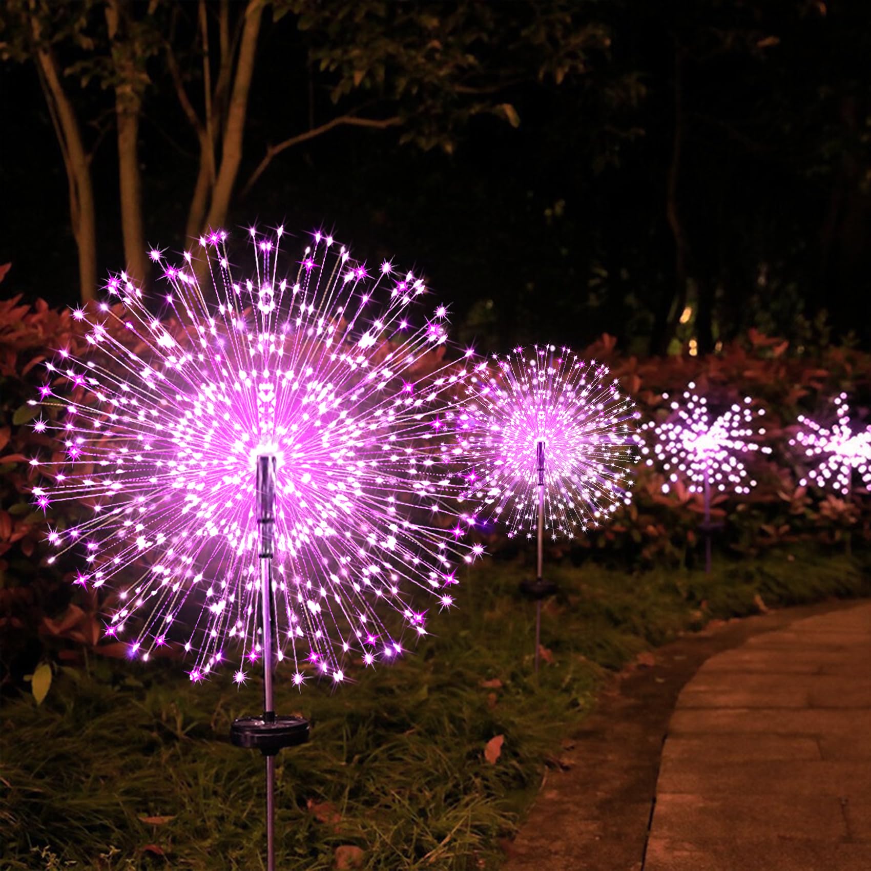 Outdoor Solar Lights Firework, 2 Pack 120 LEDs Waterproof Solar Lights for Outside Garden Yard Pathway Fence - Warm White