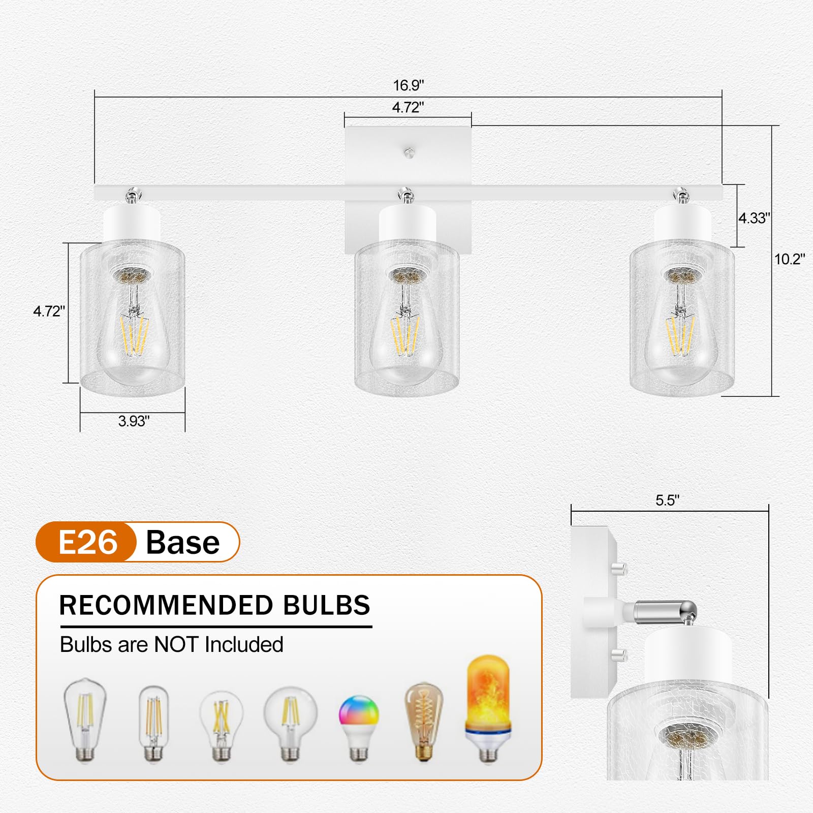 LED 4 Light Track Lighting Kit, 4 Way Ceiling Spot Lighting with Glass Lampshade, Flexibly Rotatable Light Head for Kitchen, Living Room, Bedroom, Bulb Not Included