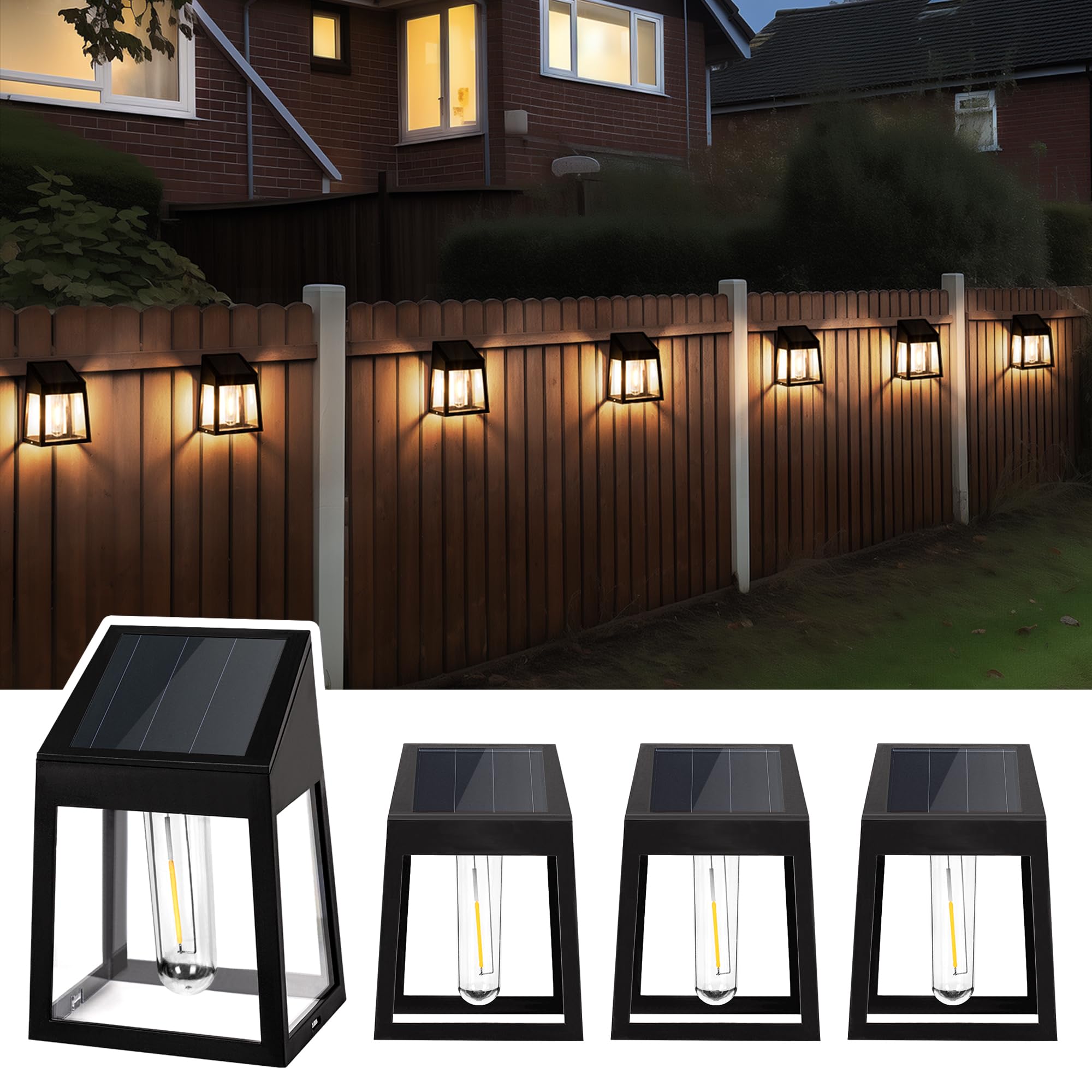 Solar Wall Lights Outdoor, Dusk to Dawn 2 Pack Solar Fence Lights Warm White, Patio Decor for Garden Post Patio Porch Backyard (No Motion Detection)