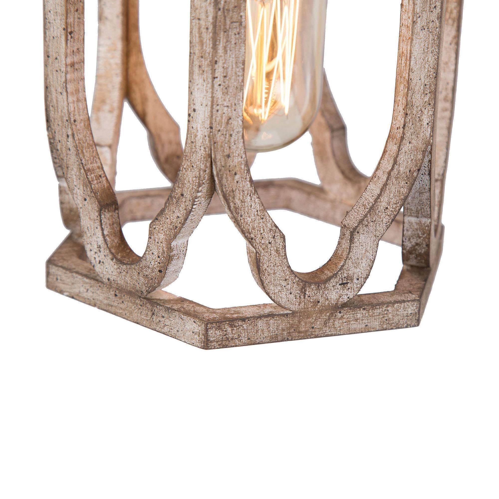 Farmhouse Pendant Light, Wood Rustic Cage Lantern Hanging Light Fixture for Kitchen Island, Foyer, Hallway, Bedroom and Entryway