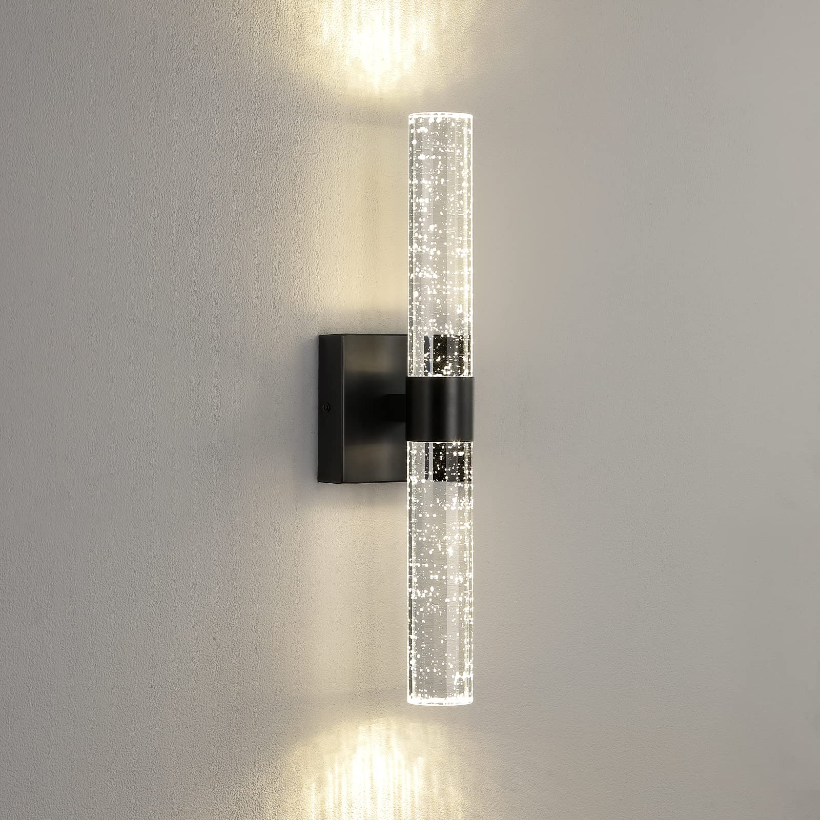 Black Modern LED Wall Sconce - 18 Inch Wall Sconces Set of Two 4000K Dimmable Crystal Sconce Wall Lighting Indoor Wall Mount Bathroom Vanity Light Fixtures for Bedroom Living Room, 12W