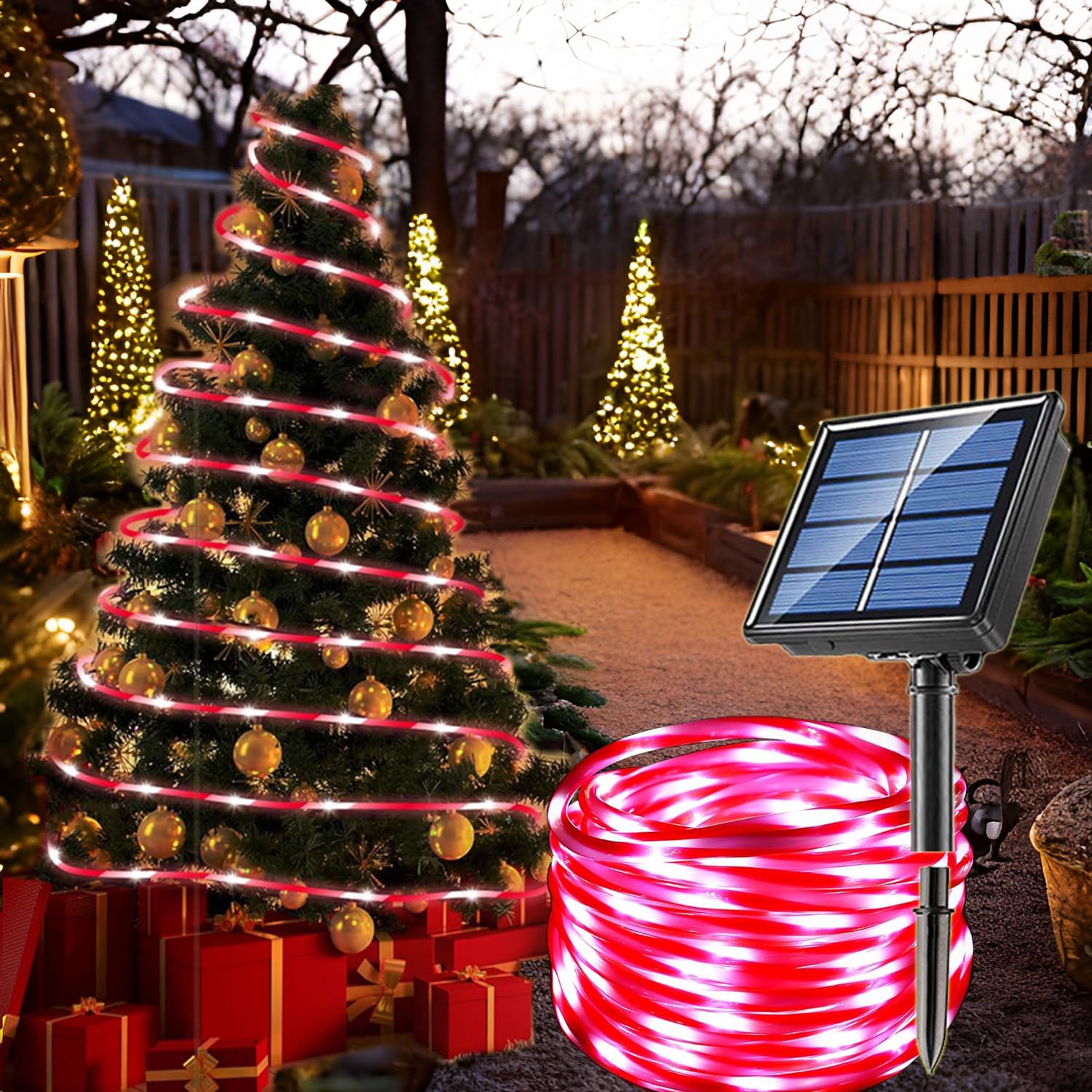 Solar Rope Lights Waterproof IP65 39FT 100LEDs Outdoor LED ‎Solar Outdoor Lights for Party Garden Yard Home Wedding Christmas Halloween Holiday Tree Decoration Lighting