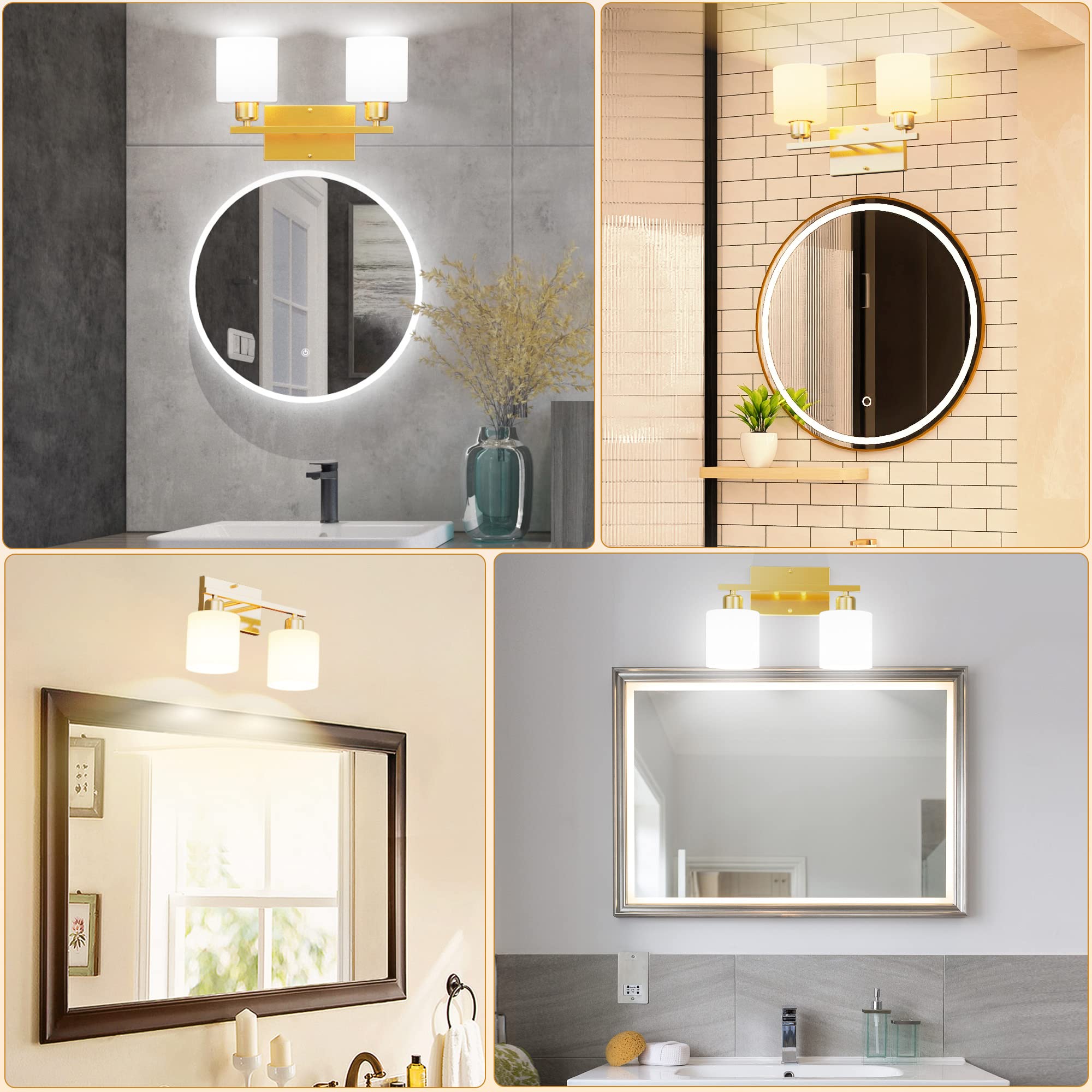 Black Bathroom Light Fixtures Over Mirror, Rustproof Vanity Lights for Bathroom, Modern 3-Light Wall Sconces for Living Room, Milky White Glass Shades, Standard E26 Base, Bulbs Not Included