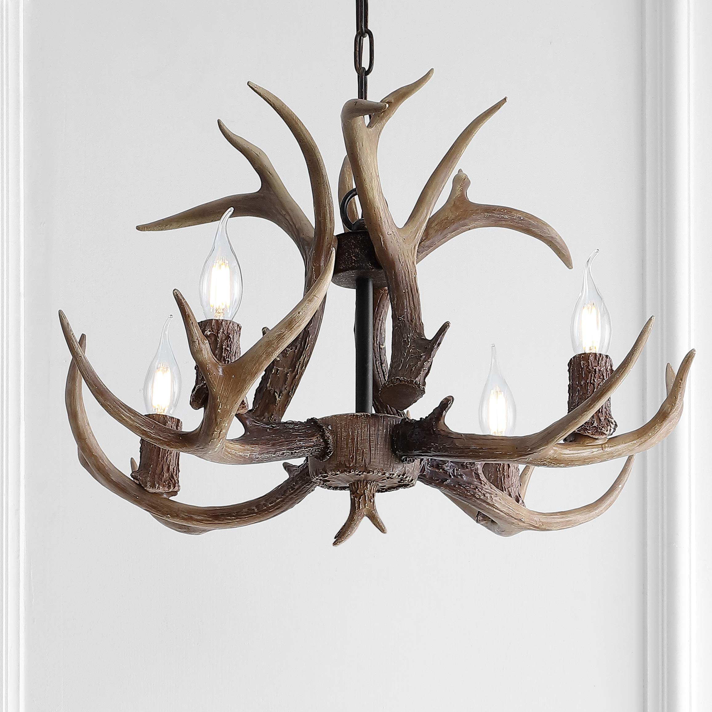 30" Adjustable Resin Antler 5-Light LED Chandelier, Glam, Rustic,Cottage,Transitional, Dimmable Dining Room, Living Room, Kitchen, Foyer, Bedroom, White