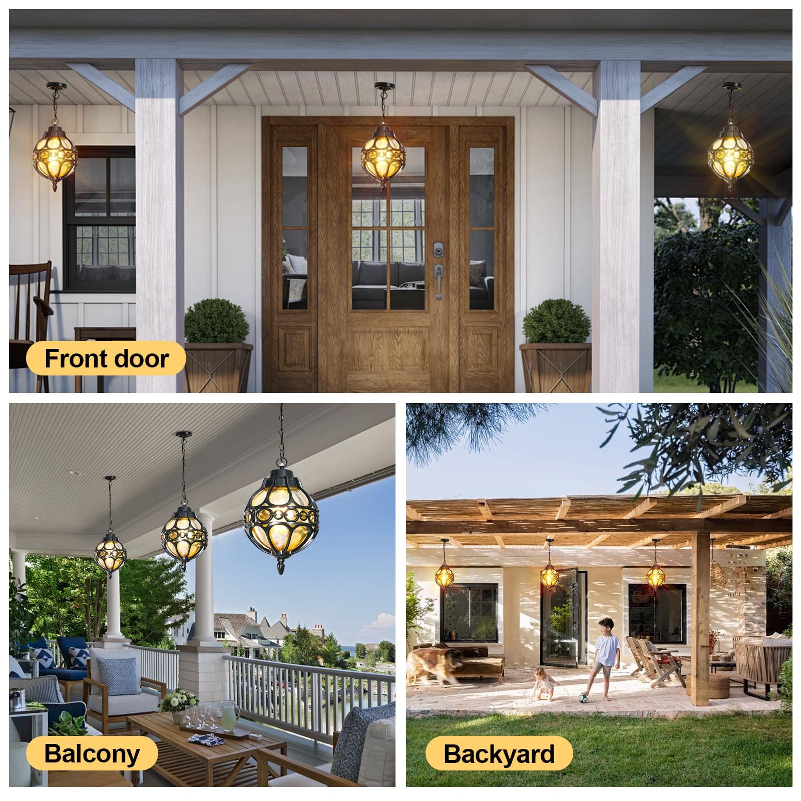 Large Globe Outdoor Pendant Light for Porch Patio Doorway Foyer, Sphere Aluminum Waterproof Outside Hanging Lantern Light, Adjustable Chain Soccer Ball Exterior Chandelier Light(1 Pack)