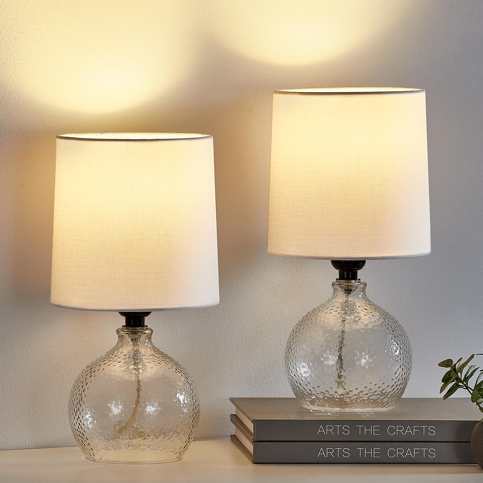 Glass Table Lamps Set of 2 - Textured Clear Glass Lamp Fillable Small Desk Table Lamps for Living Room Nightstand Bedroom Reading Desk End Table Lamp