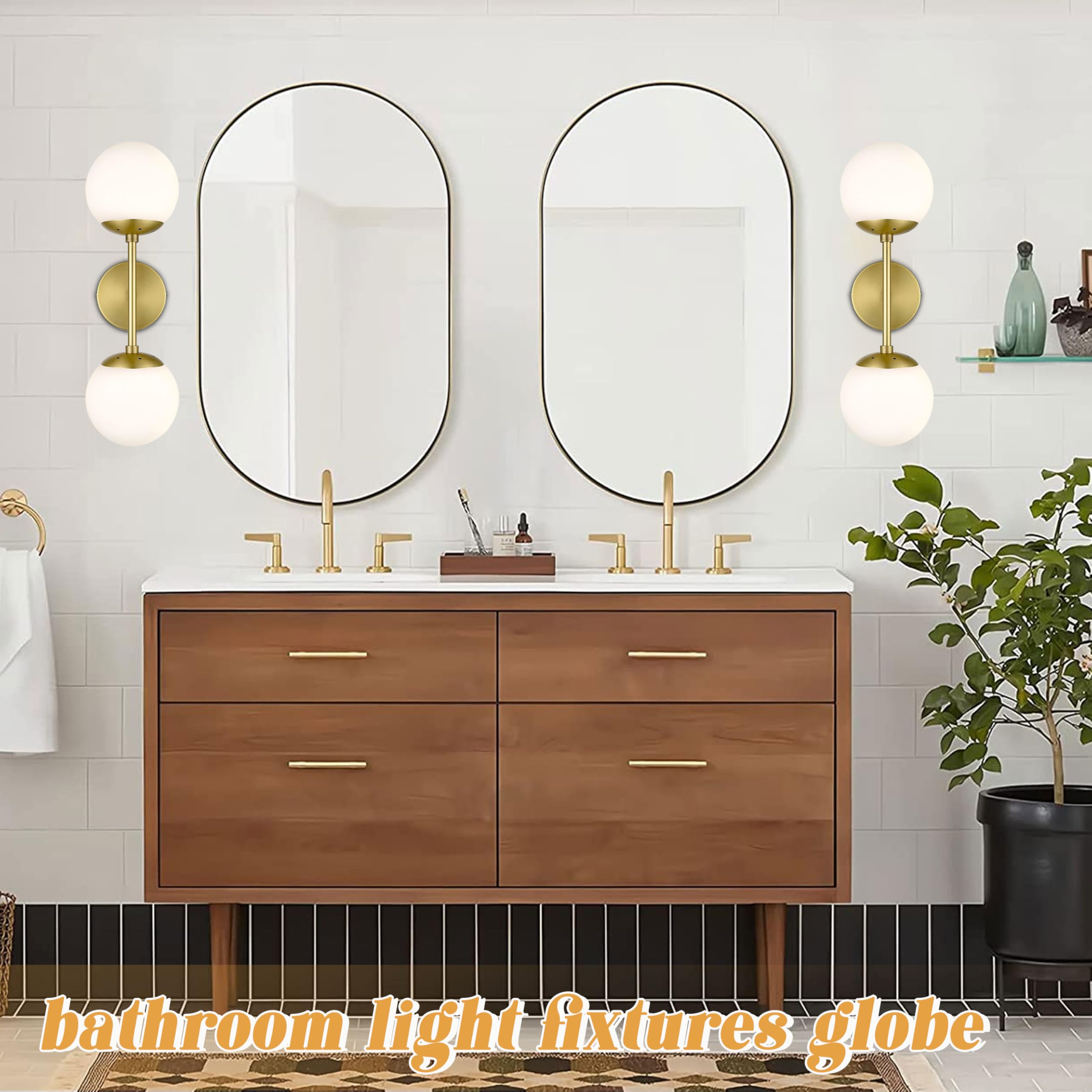 Mid Century Modern Bathroom Vanity Light Matte Black Bathroom Vanity Light Fixtures Globe Sconce 2 Light Bathroom Vanity Light Gold Vanity Light Mid Century Wall Sconce