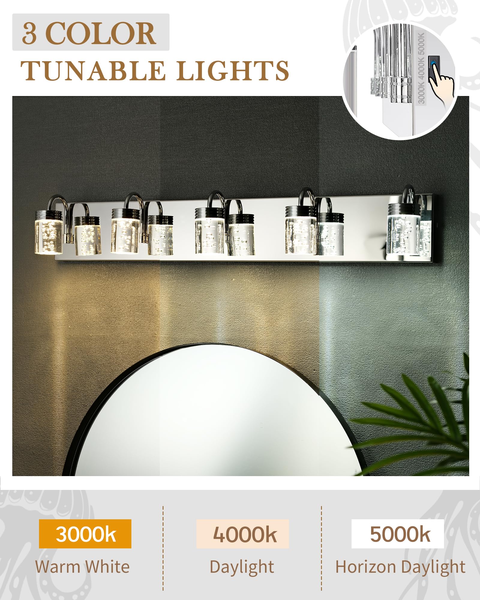 4 Lights Dimmable Crystal LED Vanity Light, Modern Matte Black Bathroom Light Fixtures 16W 3000/4000/5000K, LMS-193