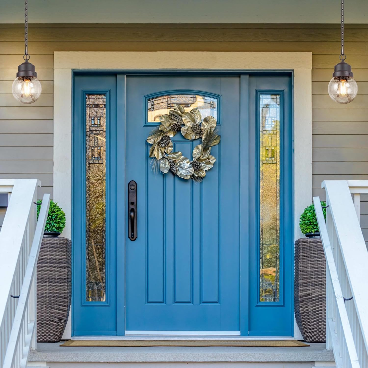 Outdoor Pendant Light Fixture, Farmhouse Exterior Globe Anti-Rust Hanging Lights with Adjustable Chain, Bronze Ceiling Outdoor Lantern Light with Seeded Glass for Front Door, Entry, Porch, and Gazebo