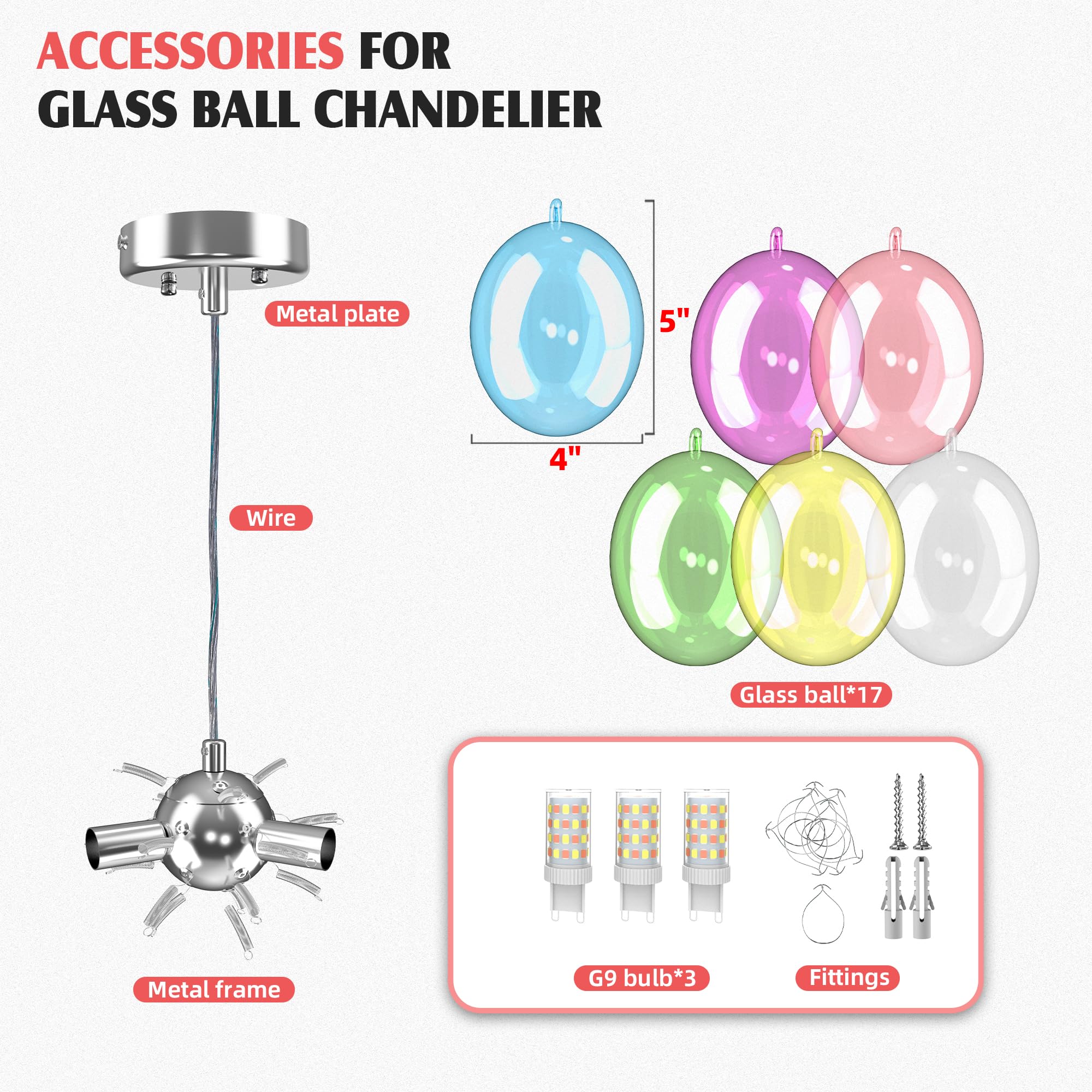 Semi Flush Mount Ceiling Bubble Ball Chandelier Lighting Dia 20 Inch Gold Clear Ribbed Blown Glass Chandeliers Ceiling Medallions Light Fixtures for Bedroom, Living Room, Entry, Bathroom