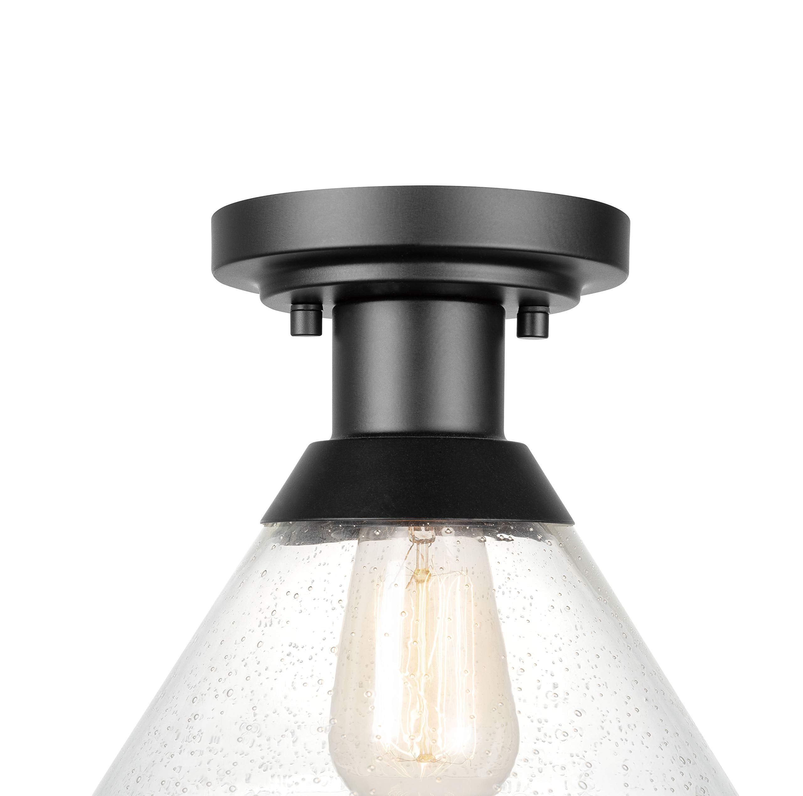 1-Light Outdoor/Indoor Semi-Flush Mount Ceiling Light, Oil Rubbed Bronze, Clear Seeded Glass Shade, Bulb Not Included