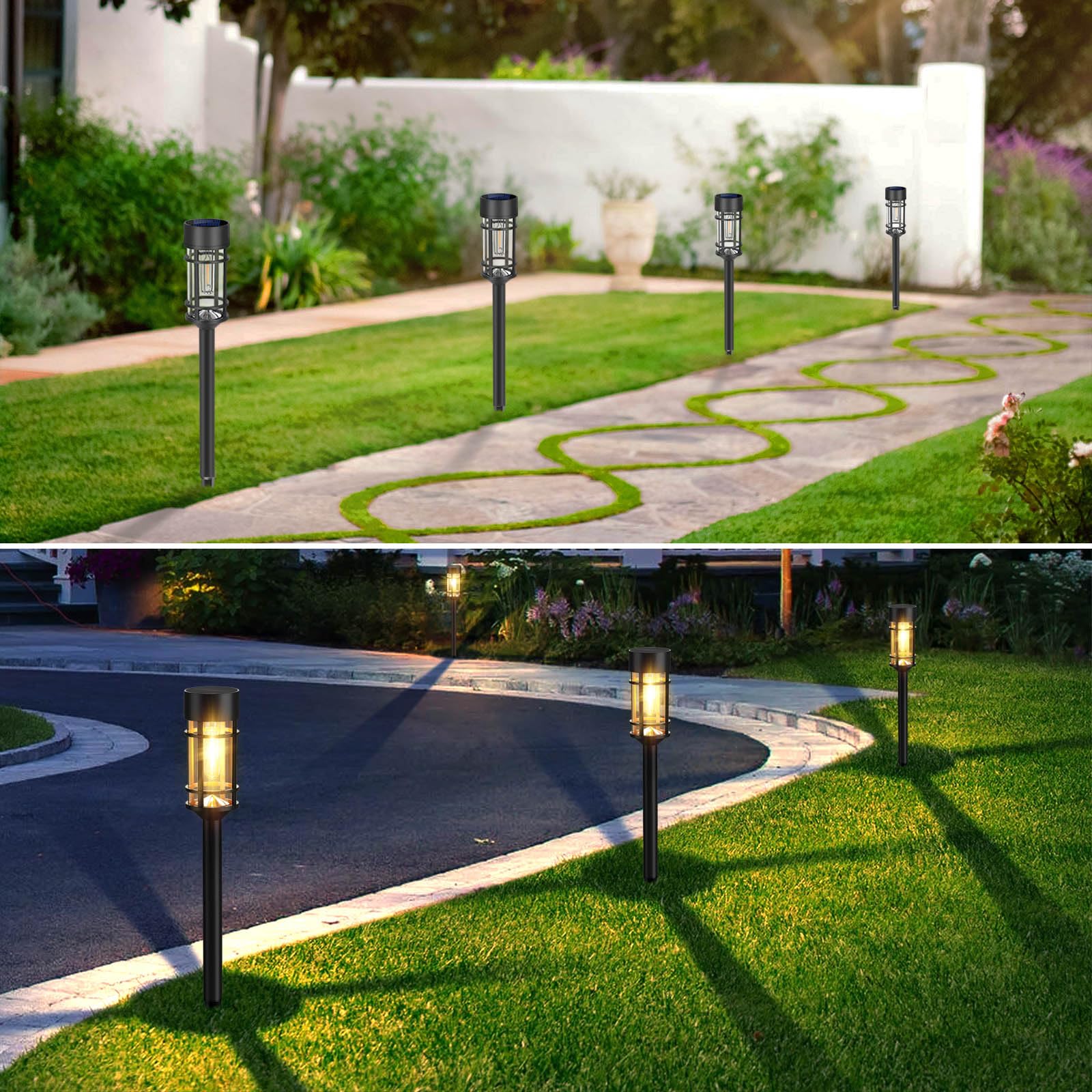 8 Pack Solar Pathway Lights Outdoor, LED Solar Garden Lights Glass Stainless Steel Solar Landscape Lights Up to 12 Hrs Outdoor Solar Lights for Lawn Yard Walkway Driveway